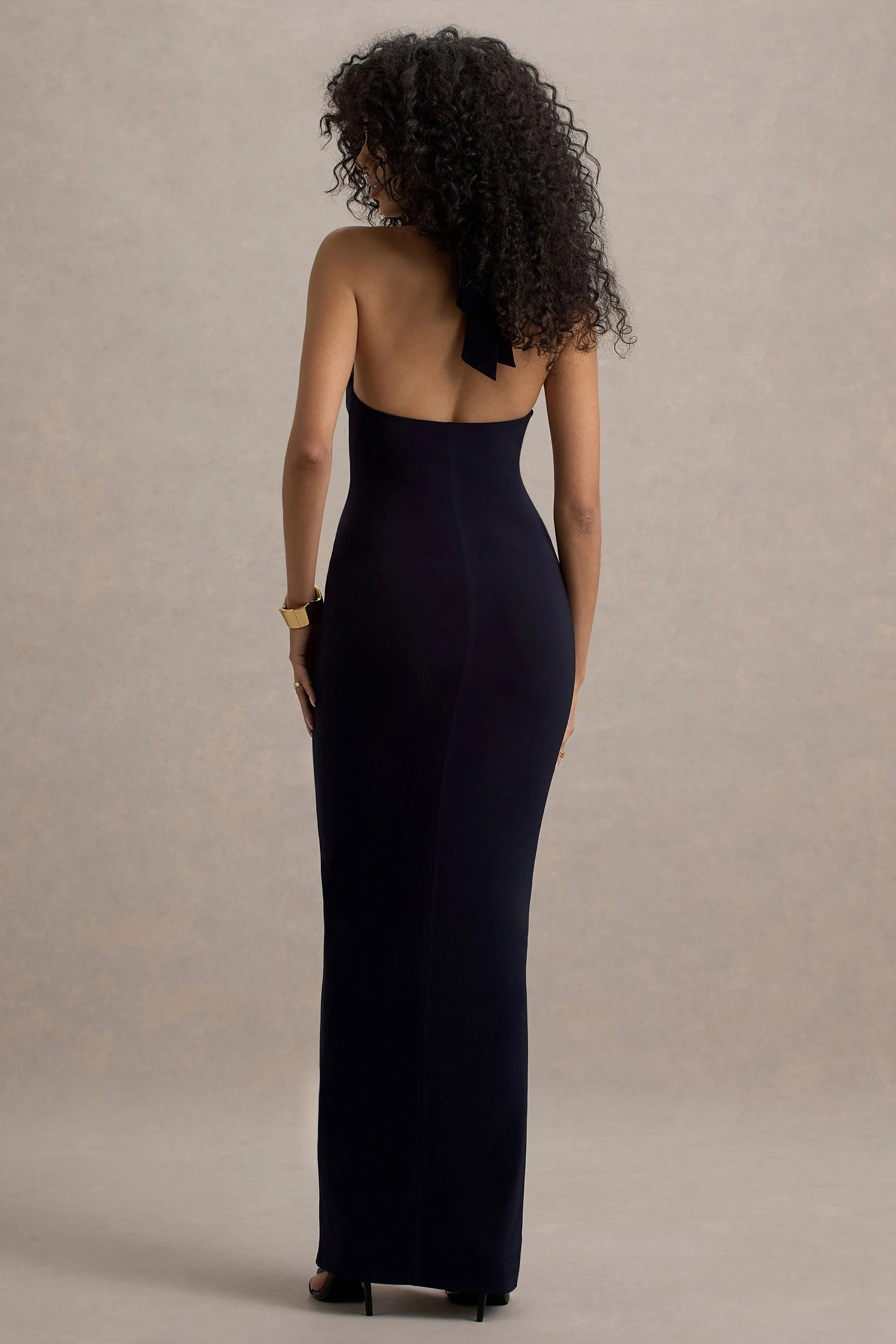Sable | Navy Halter-Neck Twist Maxi Dress
