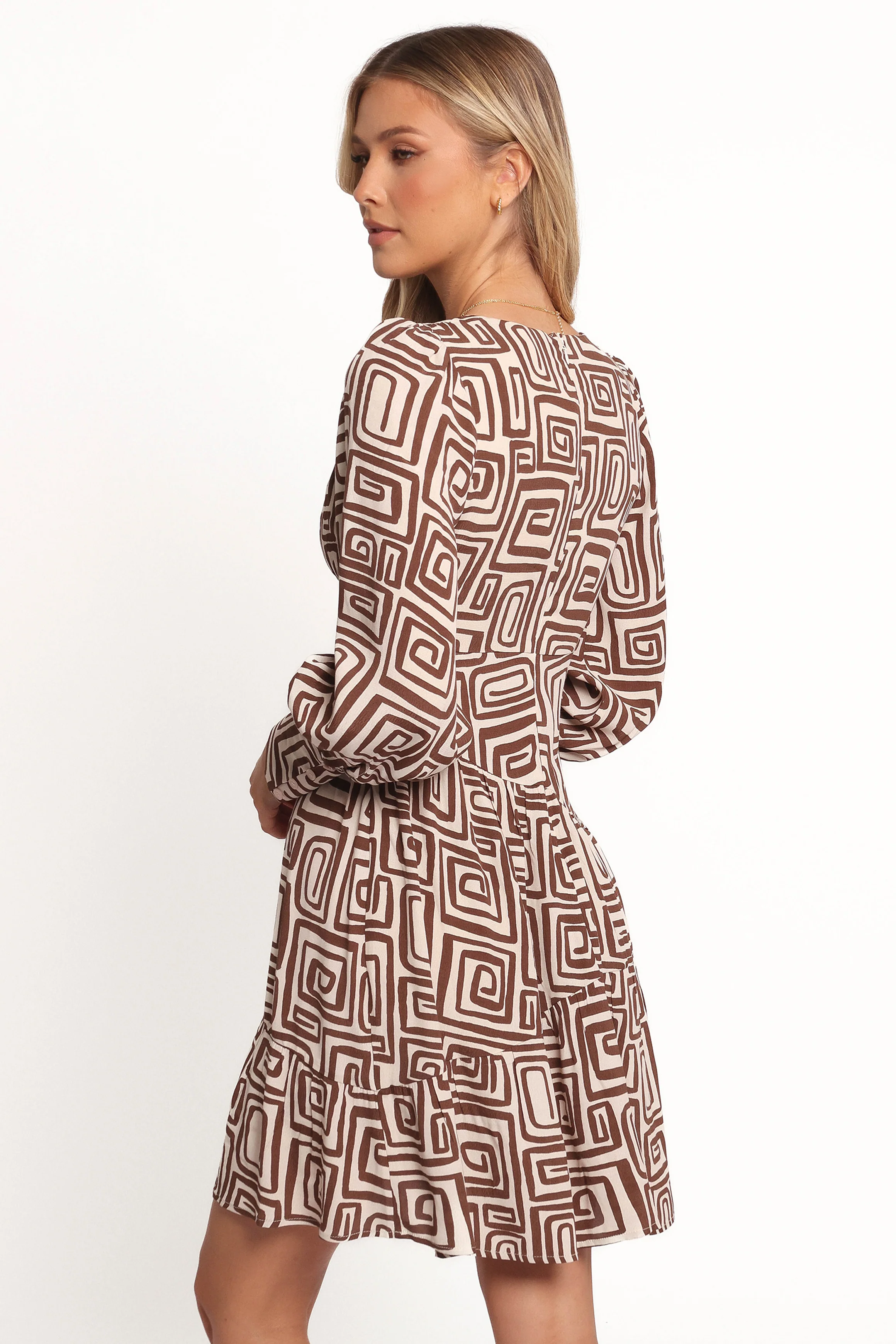 Sheridan Long Sleeve Mini Dress - Chocolate Brown Print