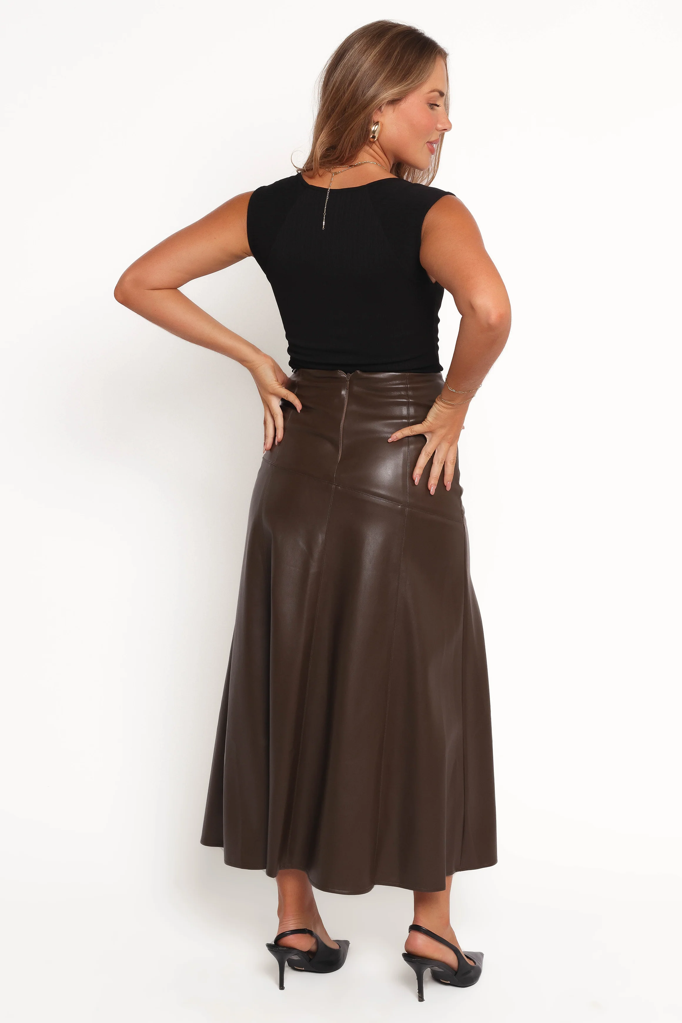 Haelee Faux Leather Skirt - Brown