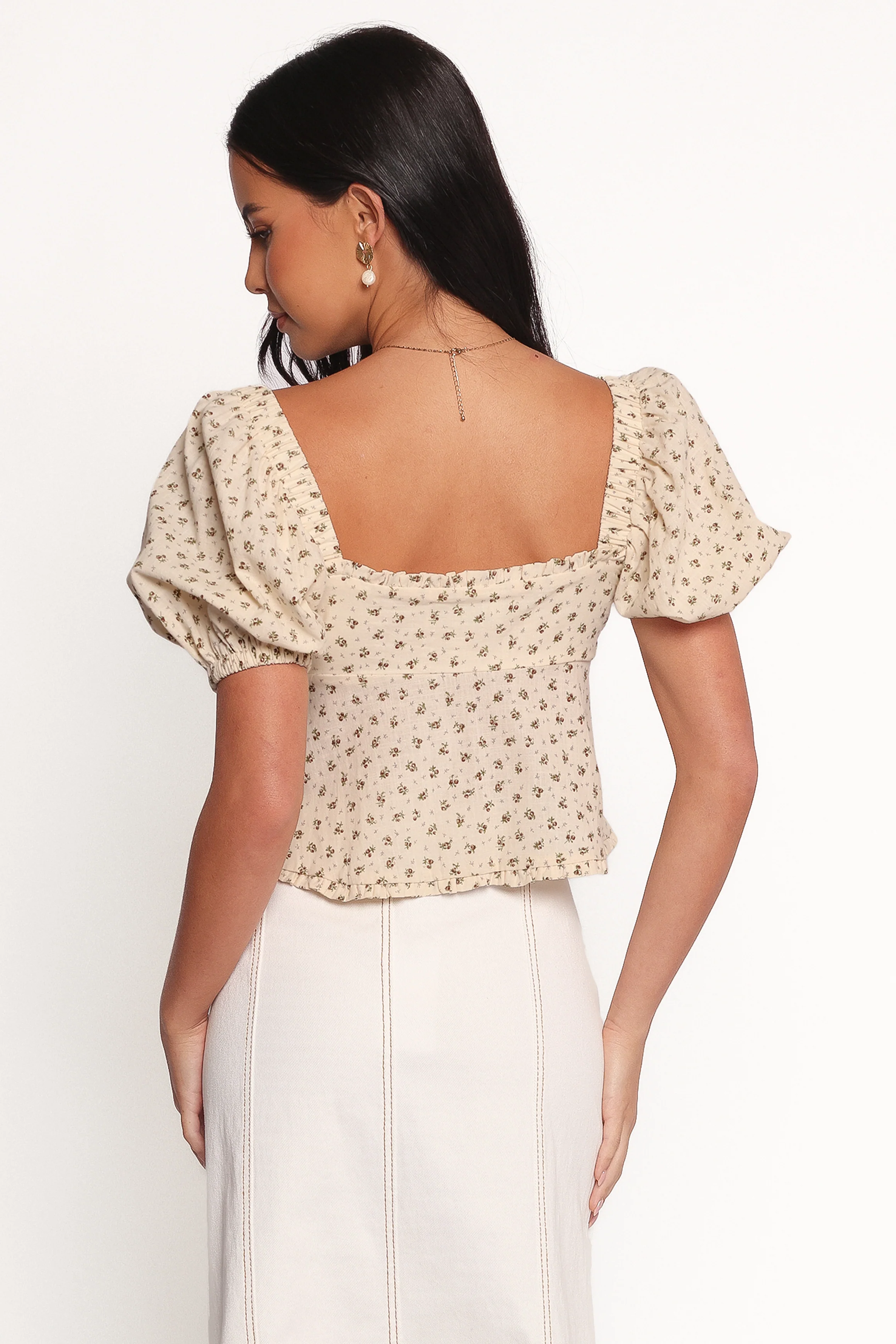 Maud Top - Cream Brown Floral