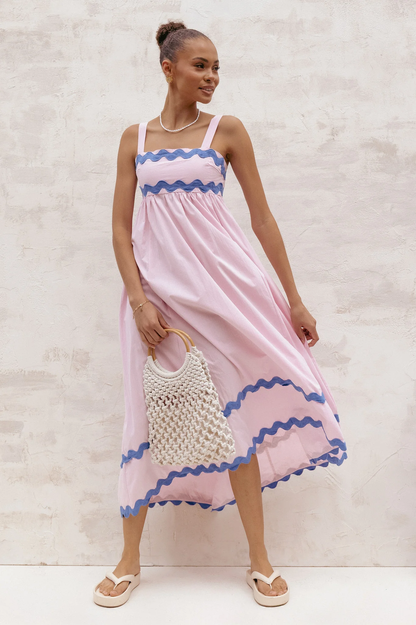 Fitzgerald Maxi Dress - Pink/Blue Trim