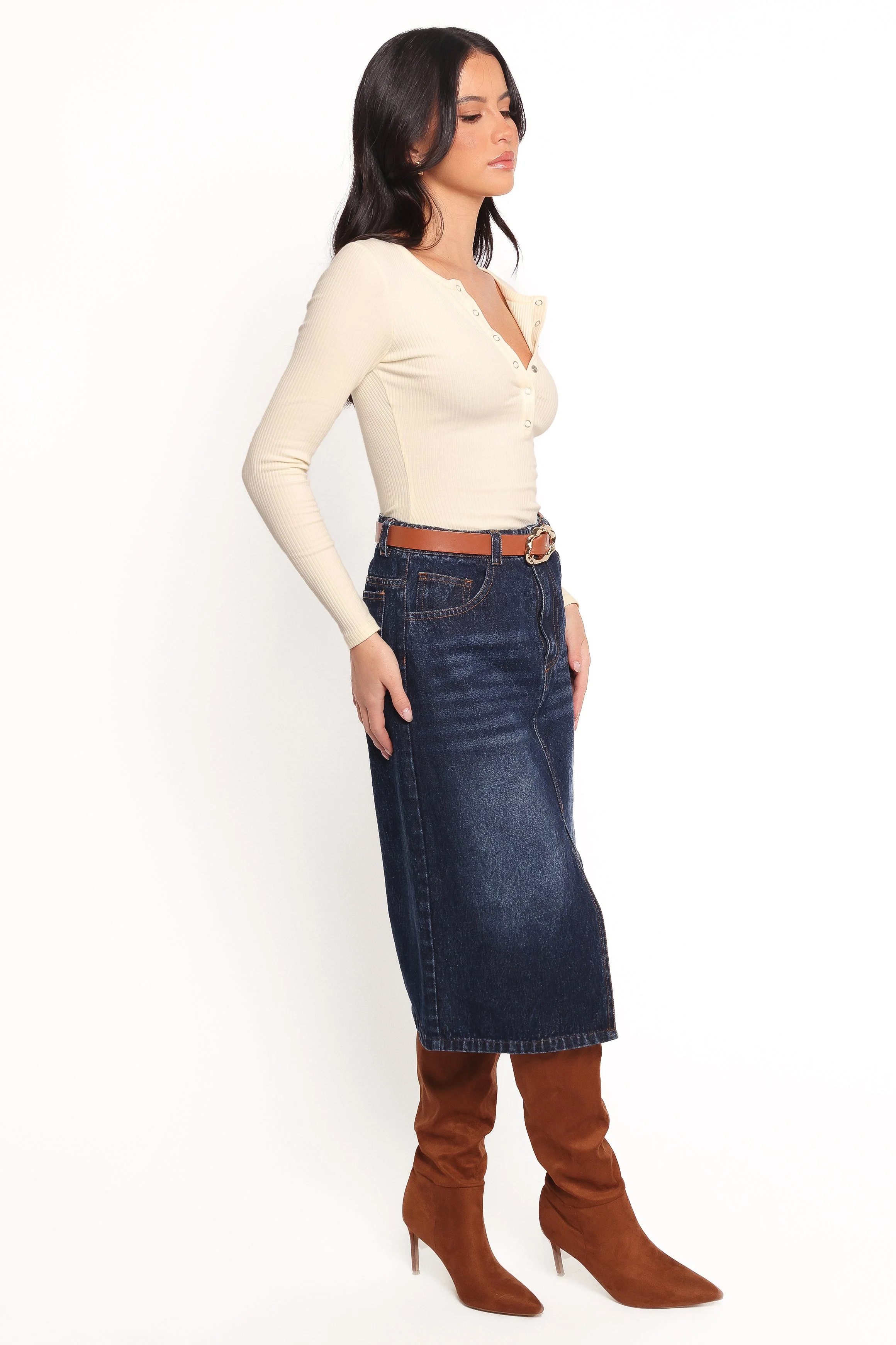 Starcie Denim Midi Skirt - Medium Denim