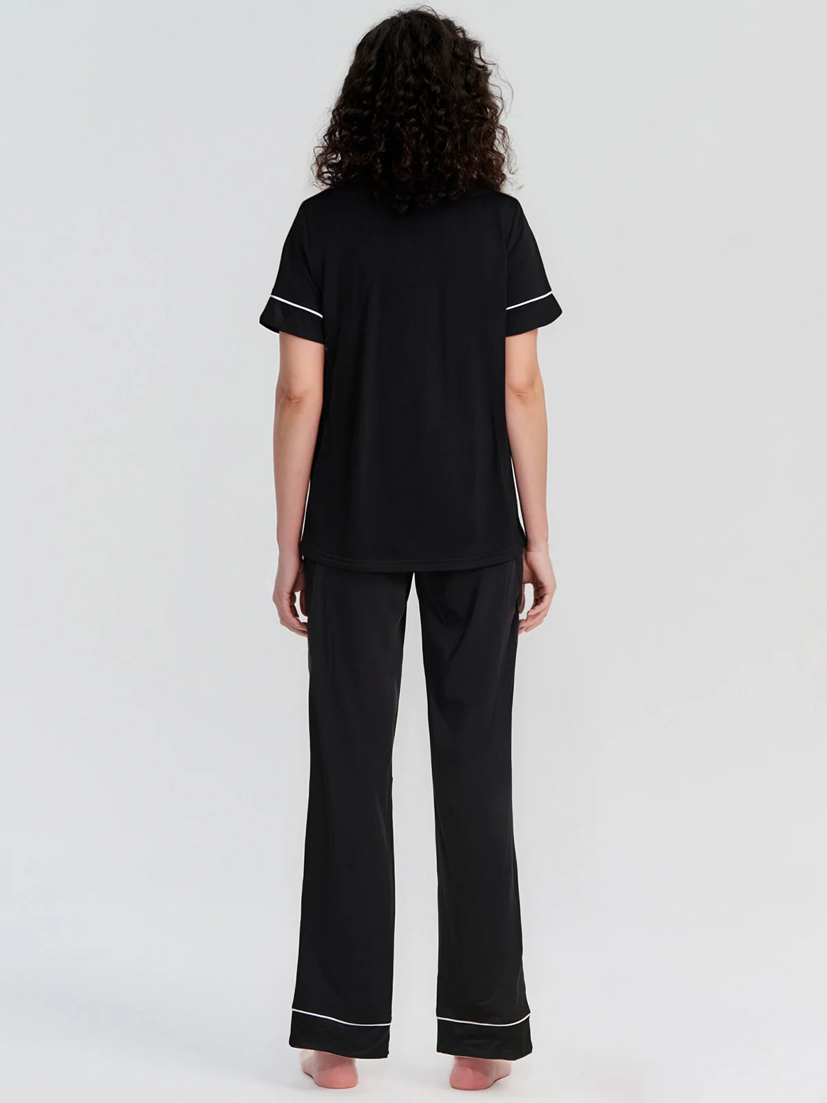 Solid Piped Short Sleeve Pajamas Set