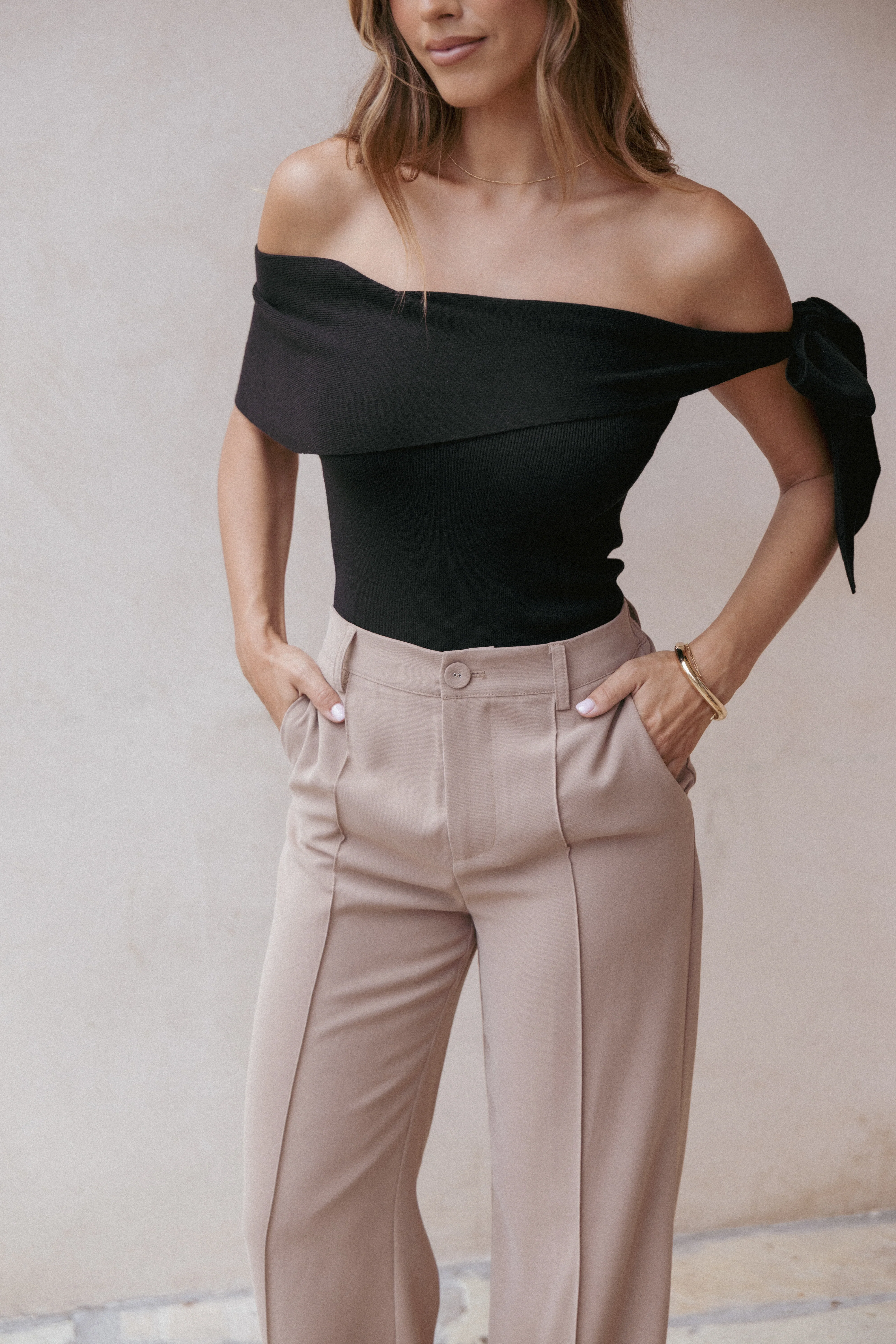 Charama Off Shoulder Knit Top - Black