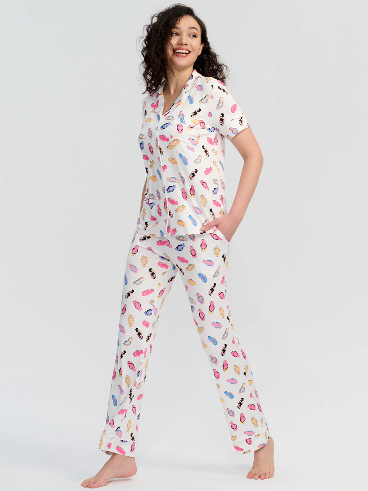 Flip Flop Print Short Sleeve Pajamas Set