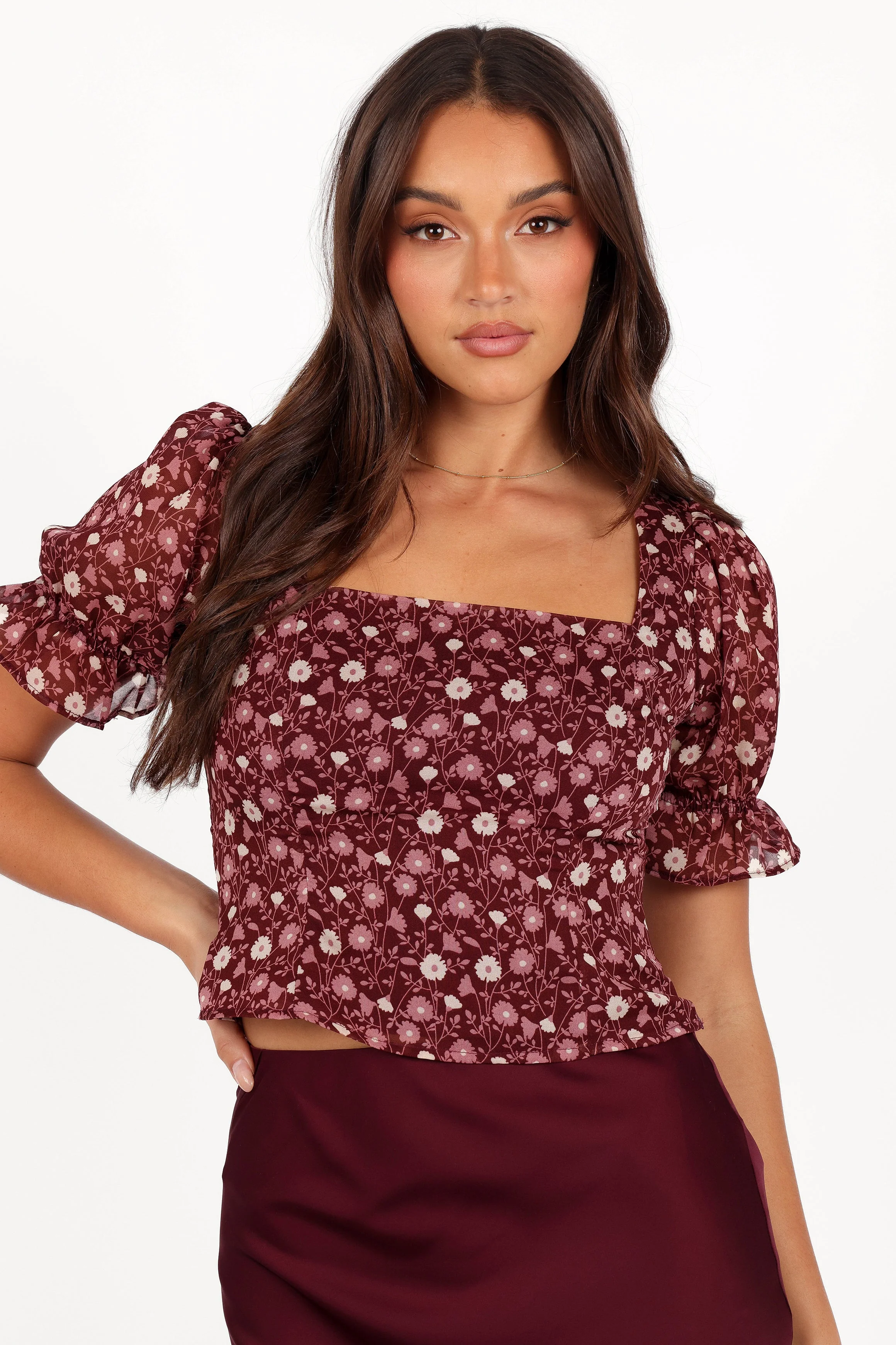 Lucie Top - Burgundy Multi
