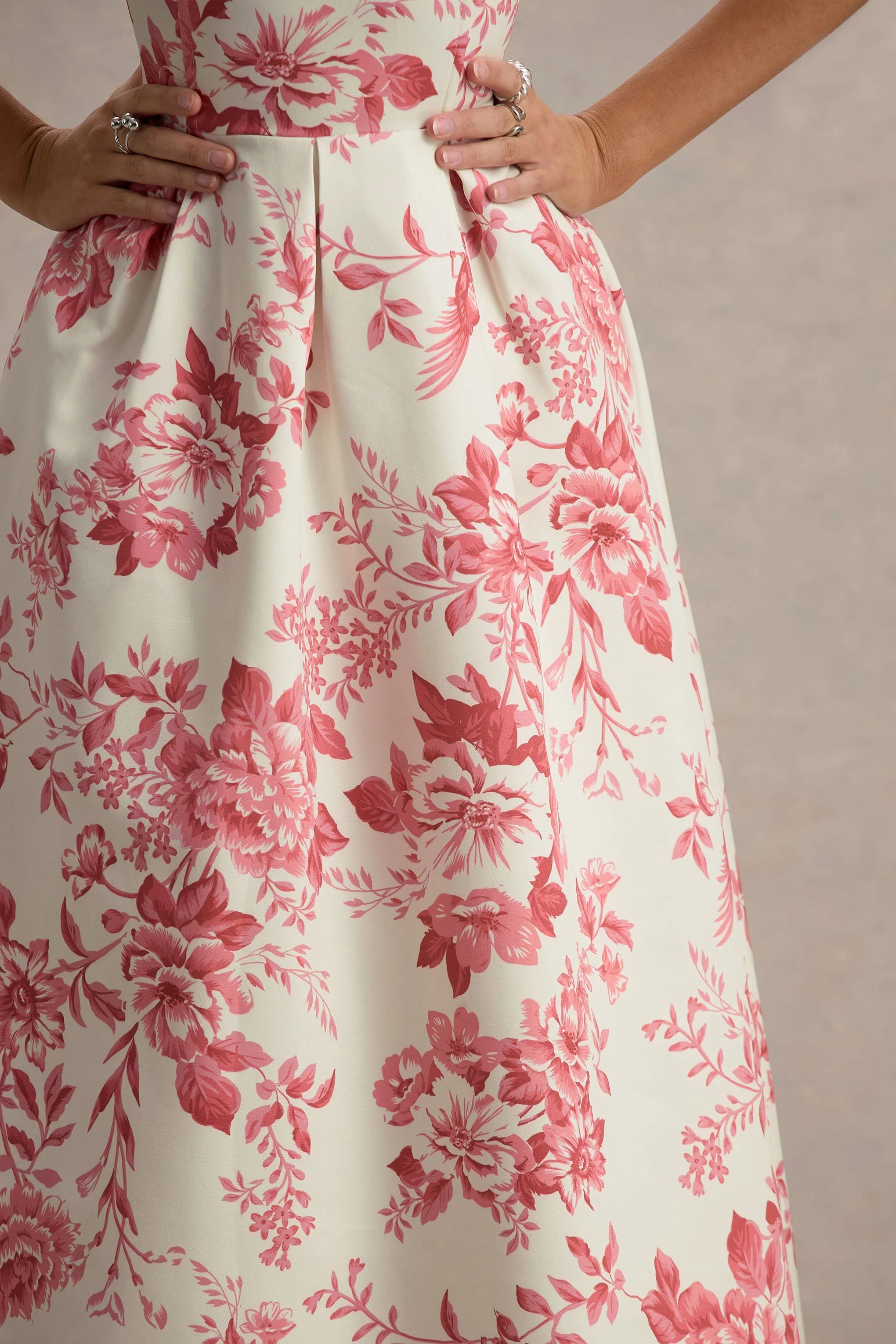 Annalise | Pink Porcelain Print Bandeau Skater Midi Dress