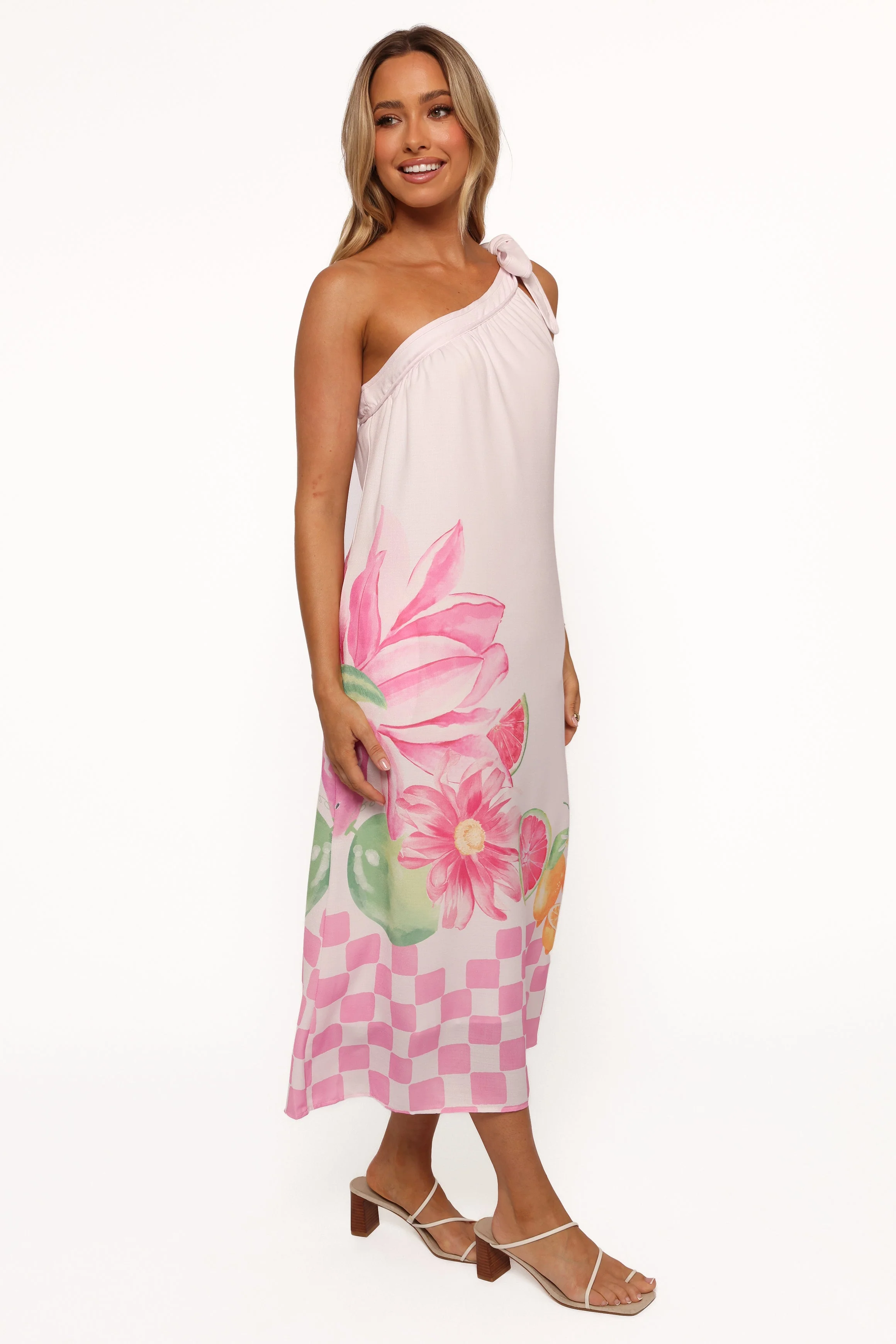 Reagan One Shoulder Midi Dress - Pink