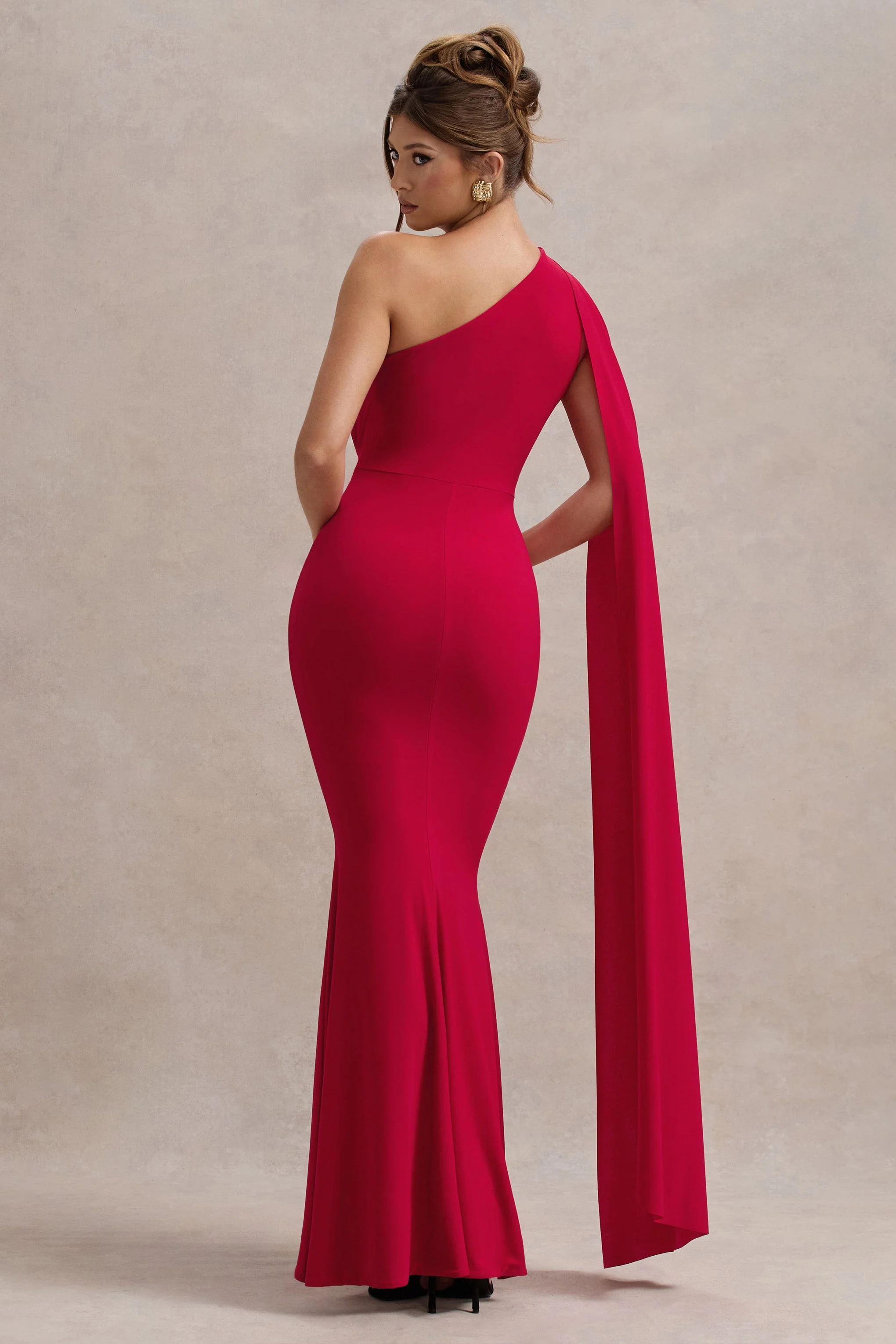 Elaina | Red Asymmetric Knot Maxi Dress With Sash