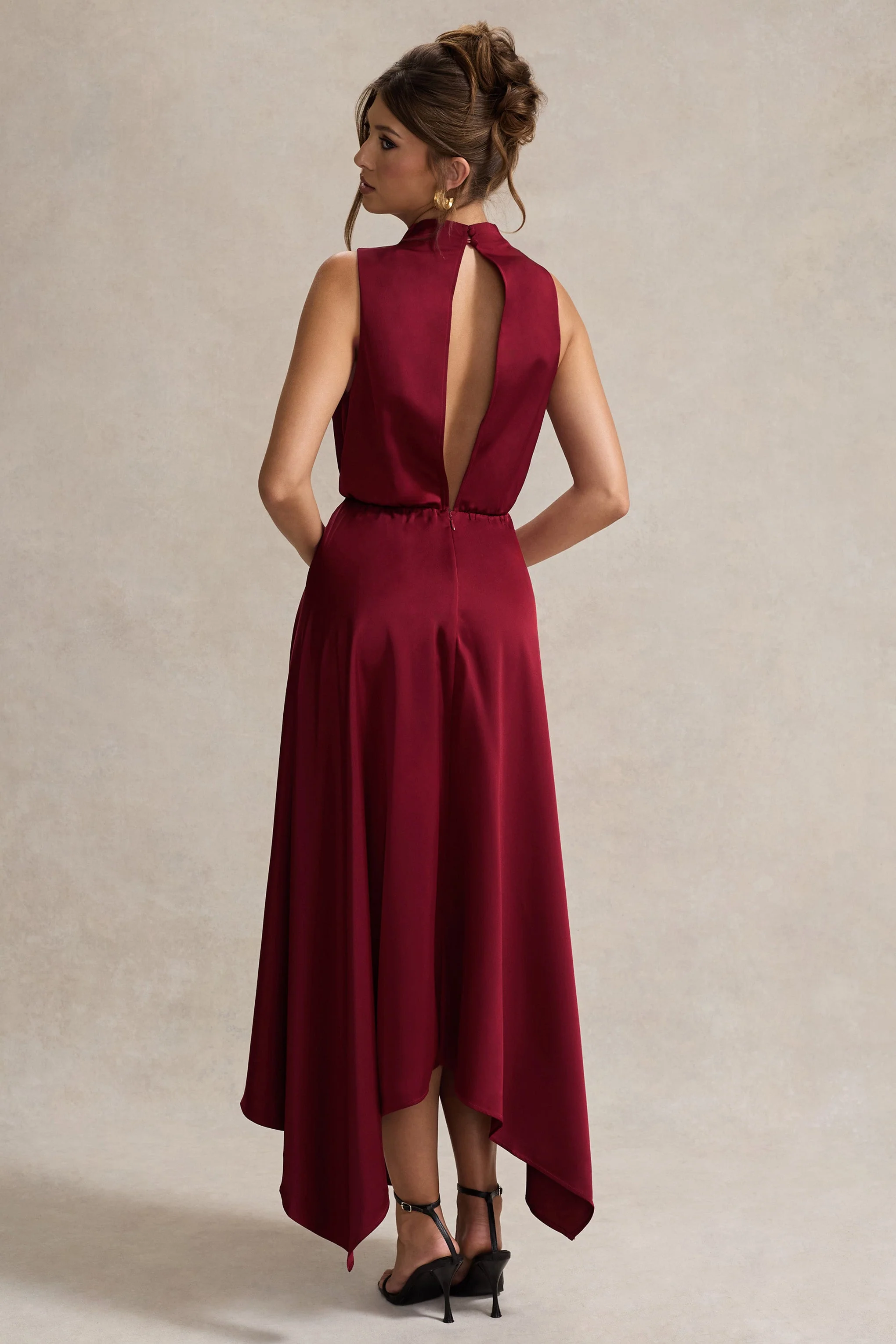 Kerri | Berry Satin Cowl-Neck Maxi Dress