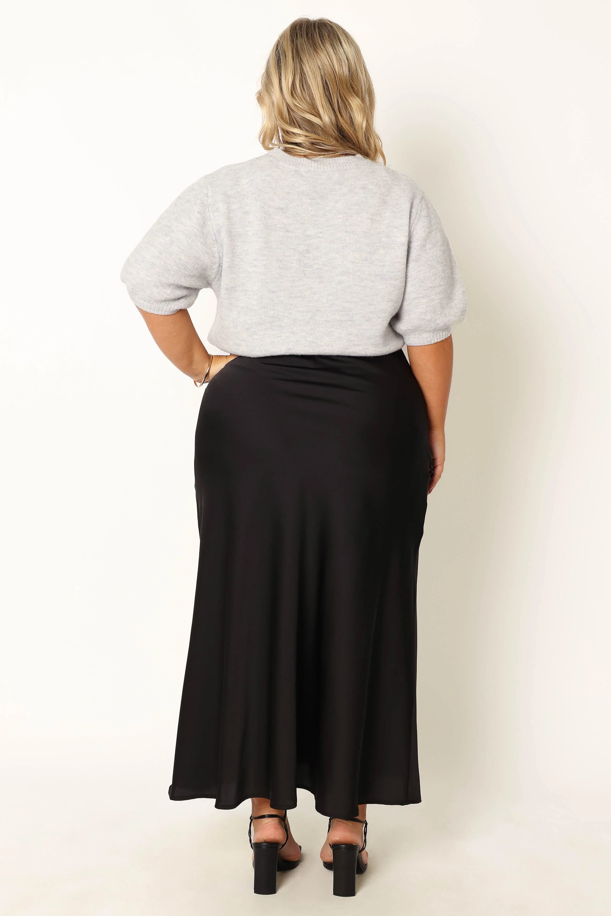 Nellie Satin Midi Skirt - Black