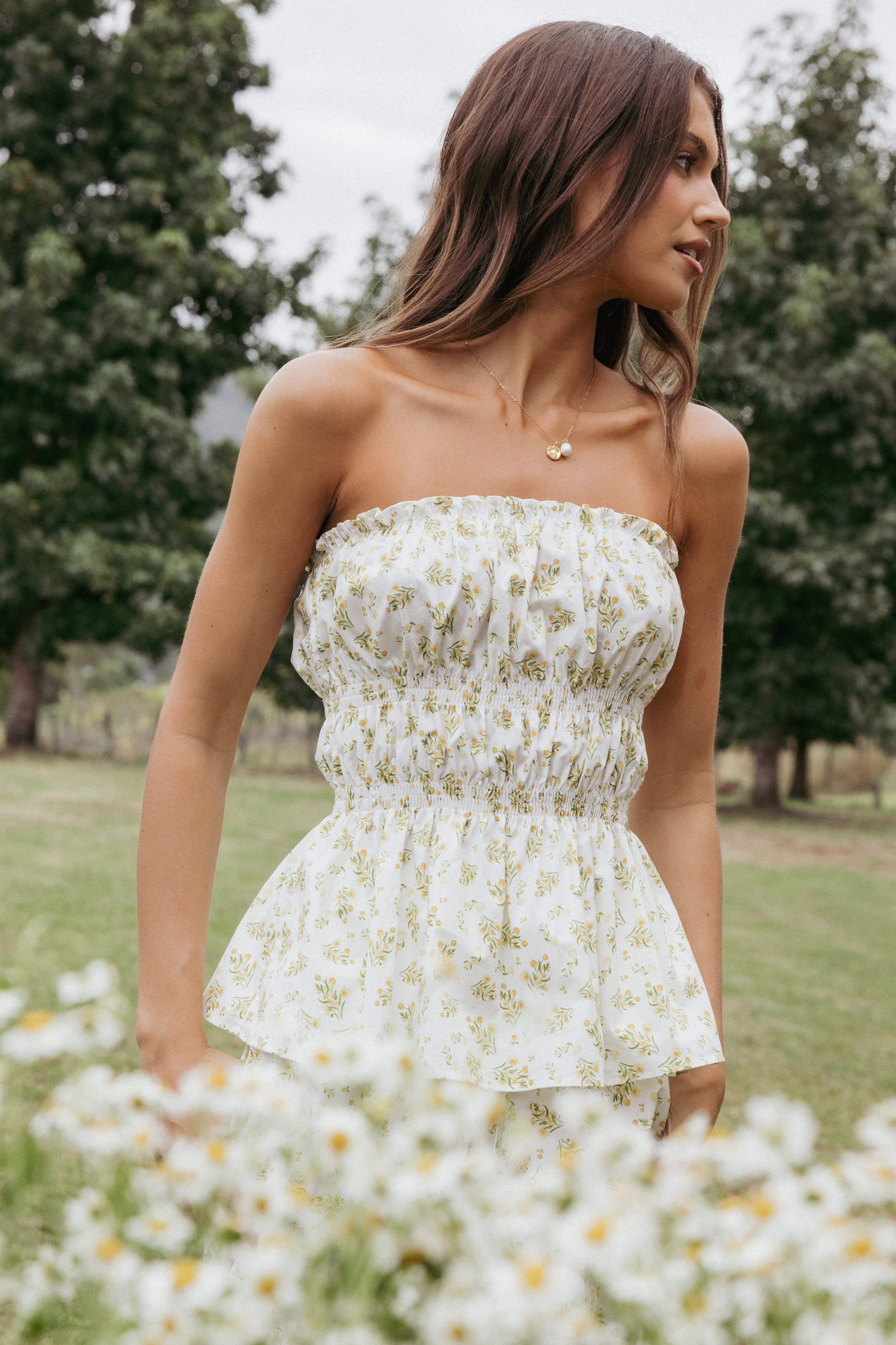 Ruthie Strapless Top - Ditsy Floral