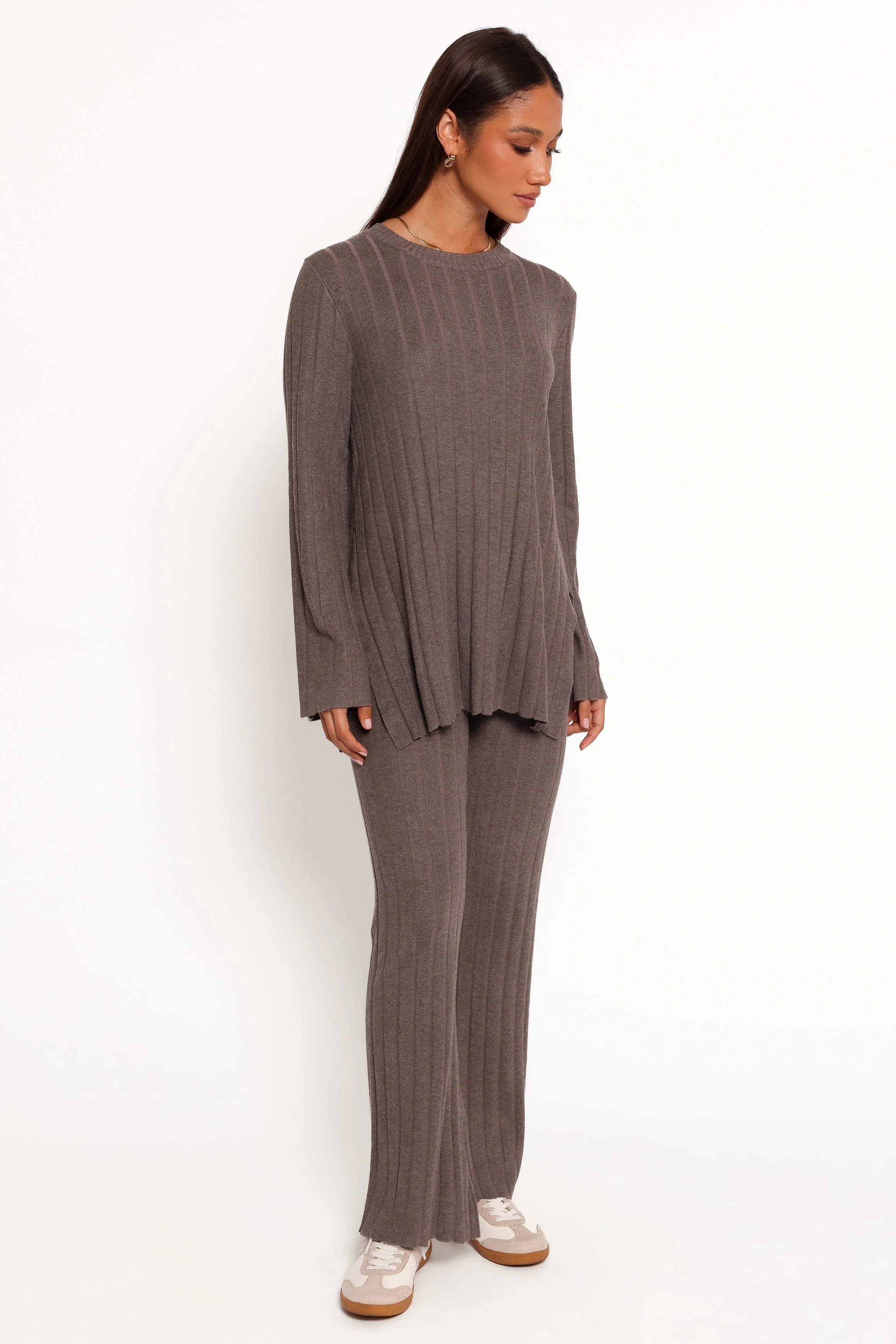 Silvie Long Sleeve Knitted Set - Charcoal Grey