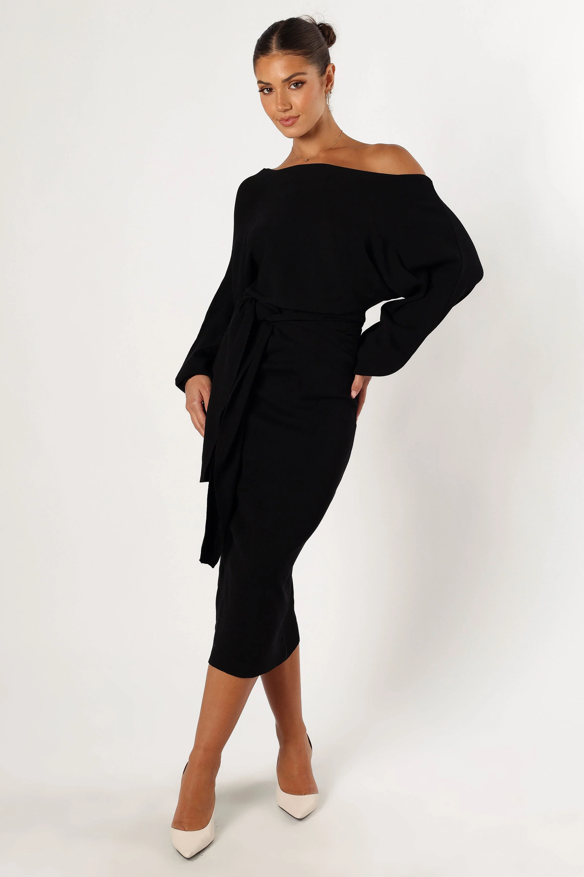 Prancer Off Shoulder Midi Dress - Black
