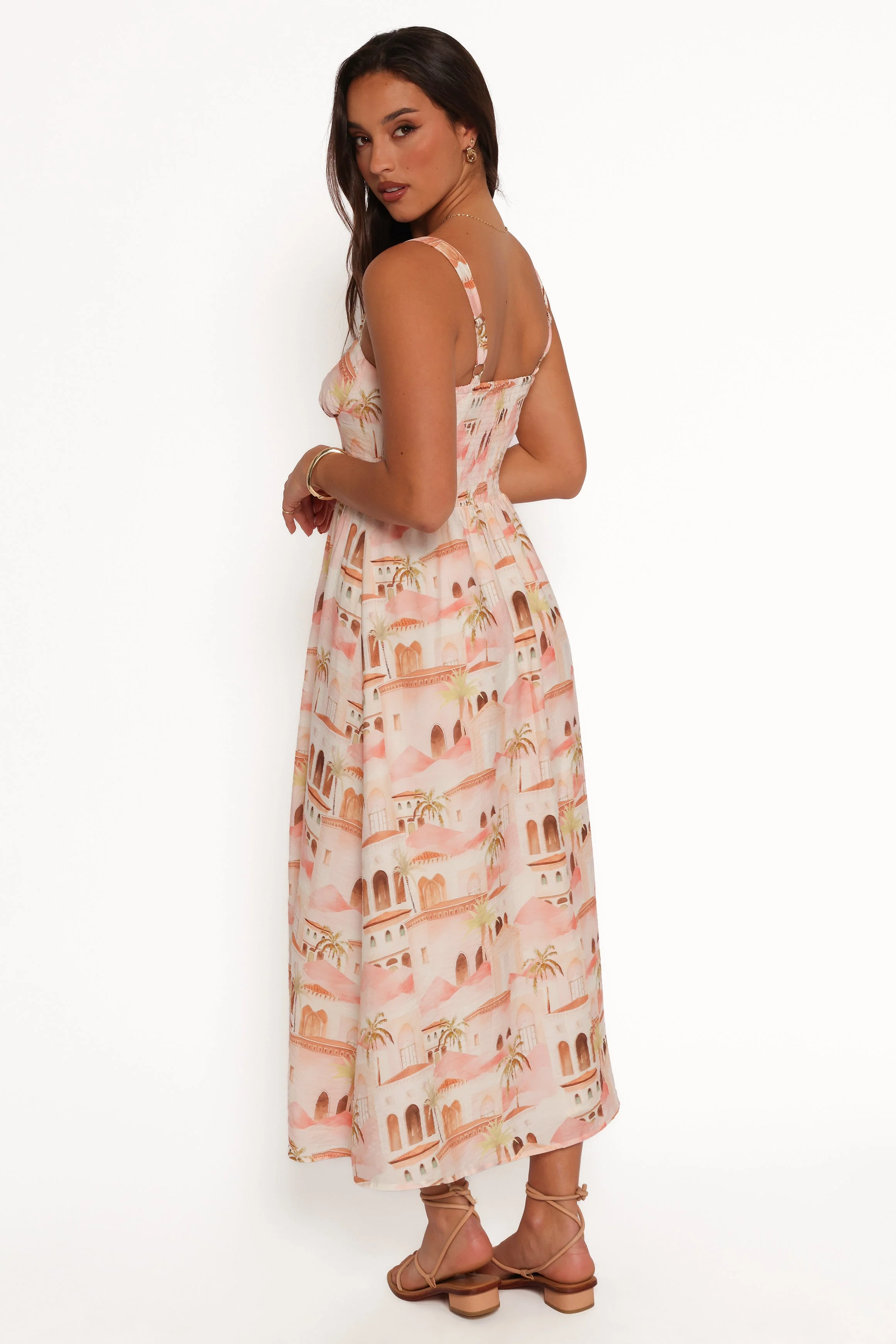 Laurette Midi Dress - Tan Print