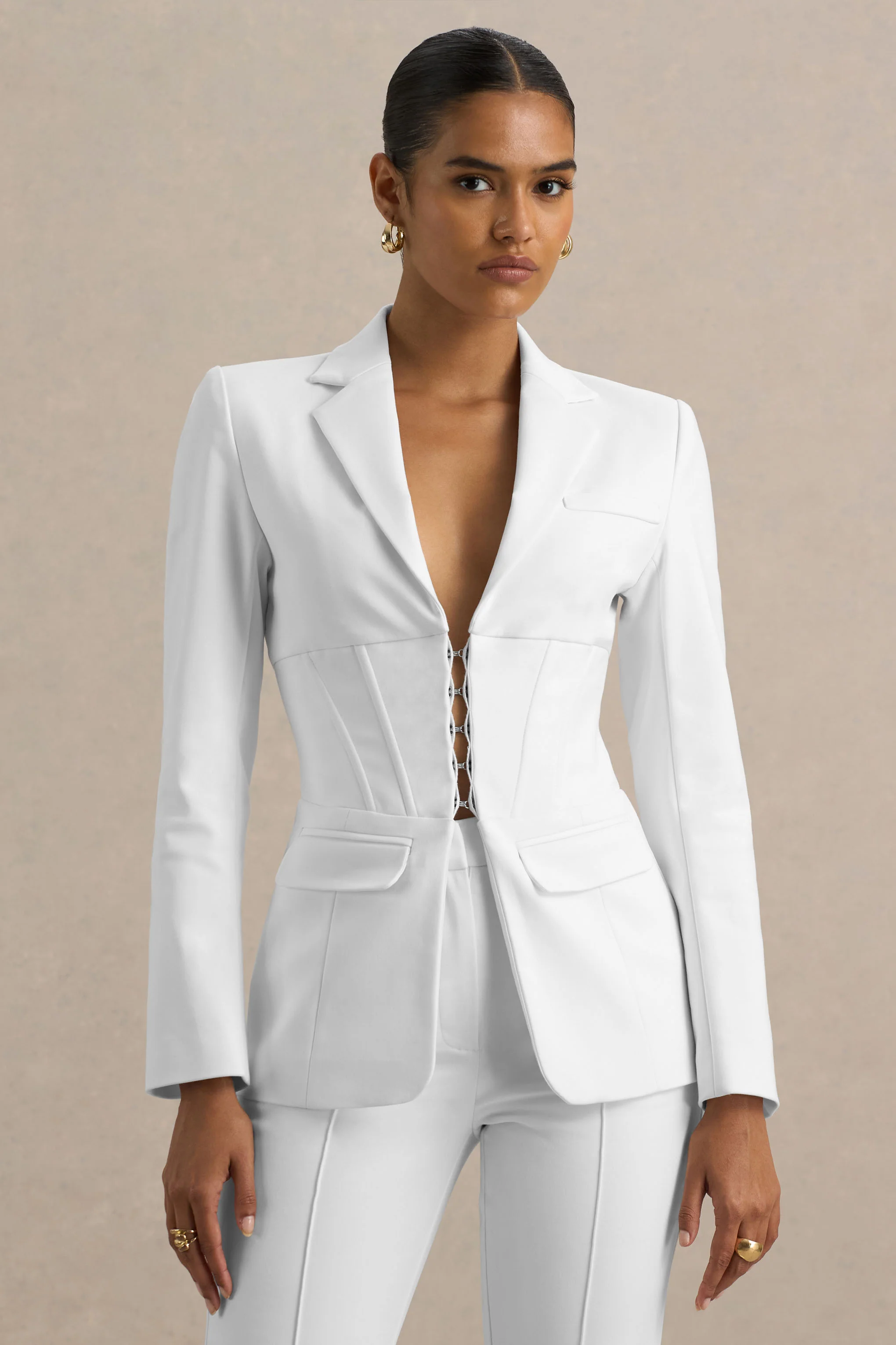 Unbeaten | White Fitted Corset Blazer Jacket