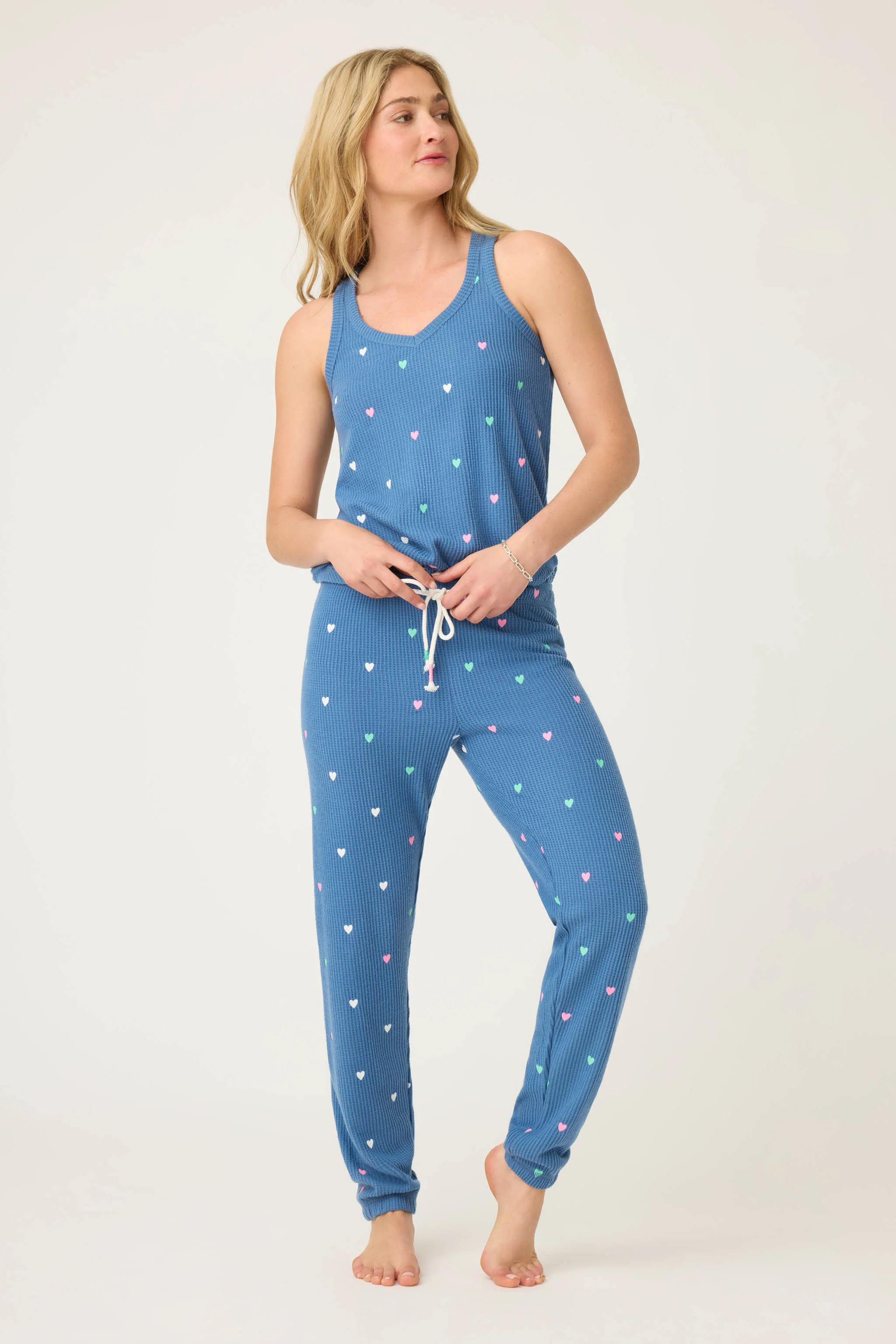 Love Club 3-piece Tank, Short & Pant Lounge Set with Embroidered Hearts