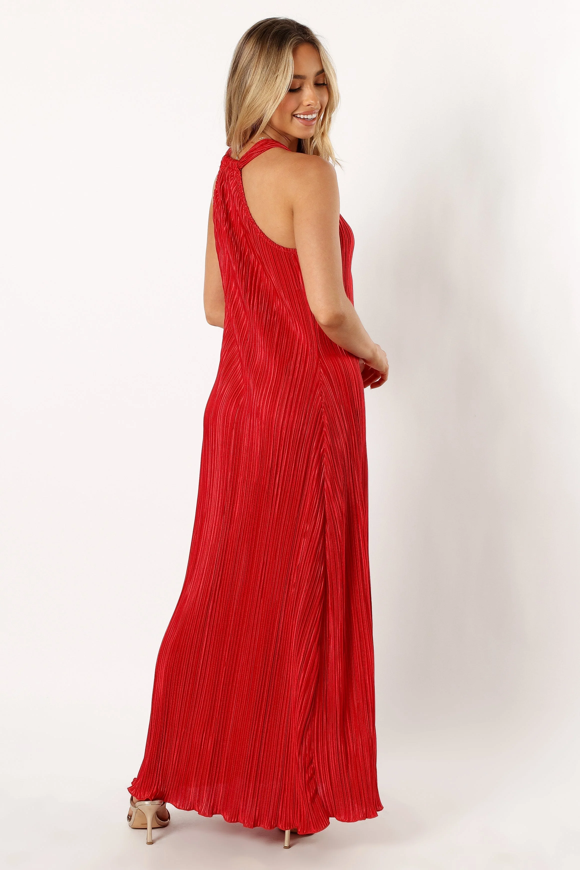 Melody Plisse Halter Maxi Dress - Red