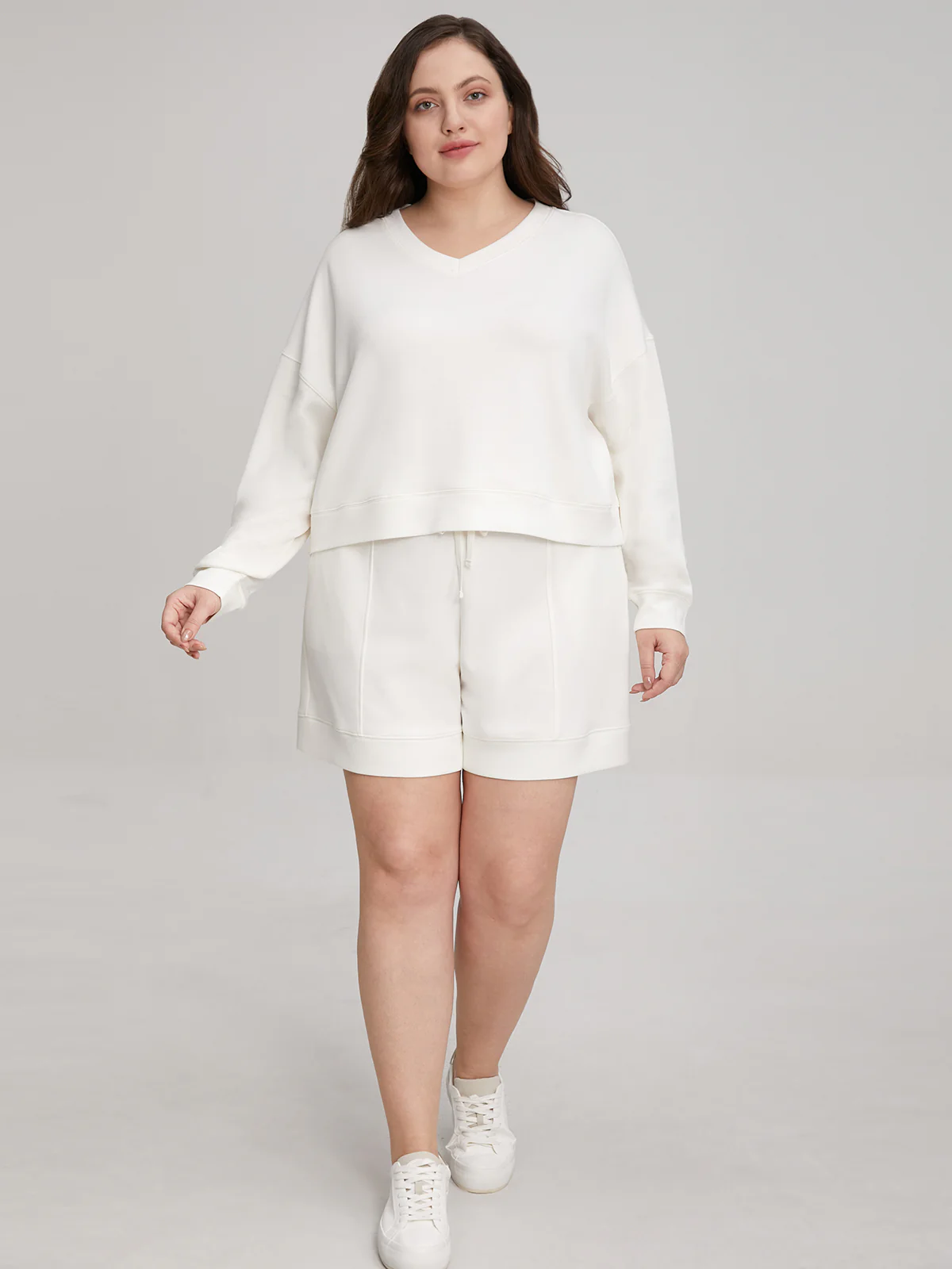 Plus V-Neck Crop Sweatshirt