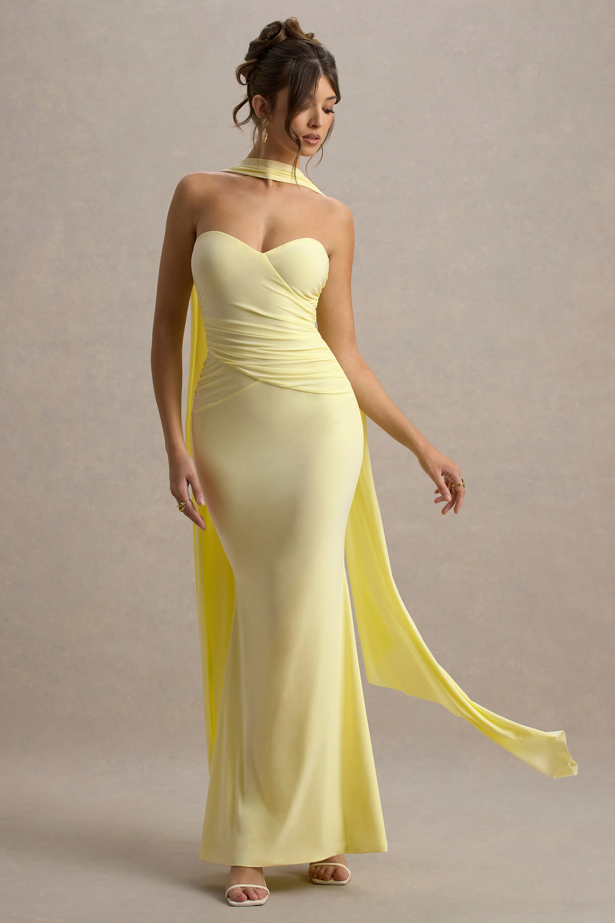 Rosabel | Lemon Sweetheart Maxi Dress With Sash