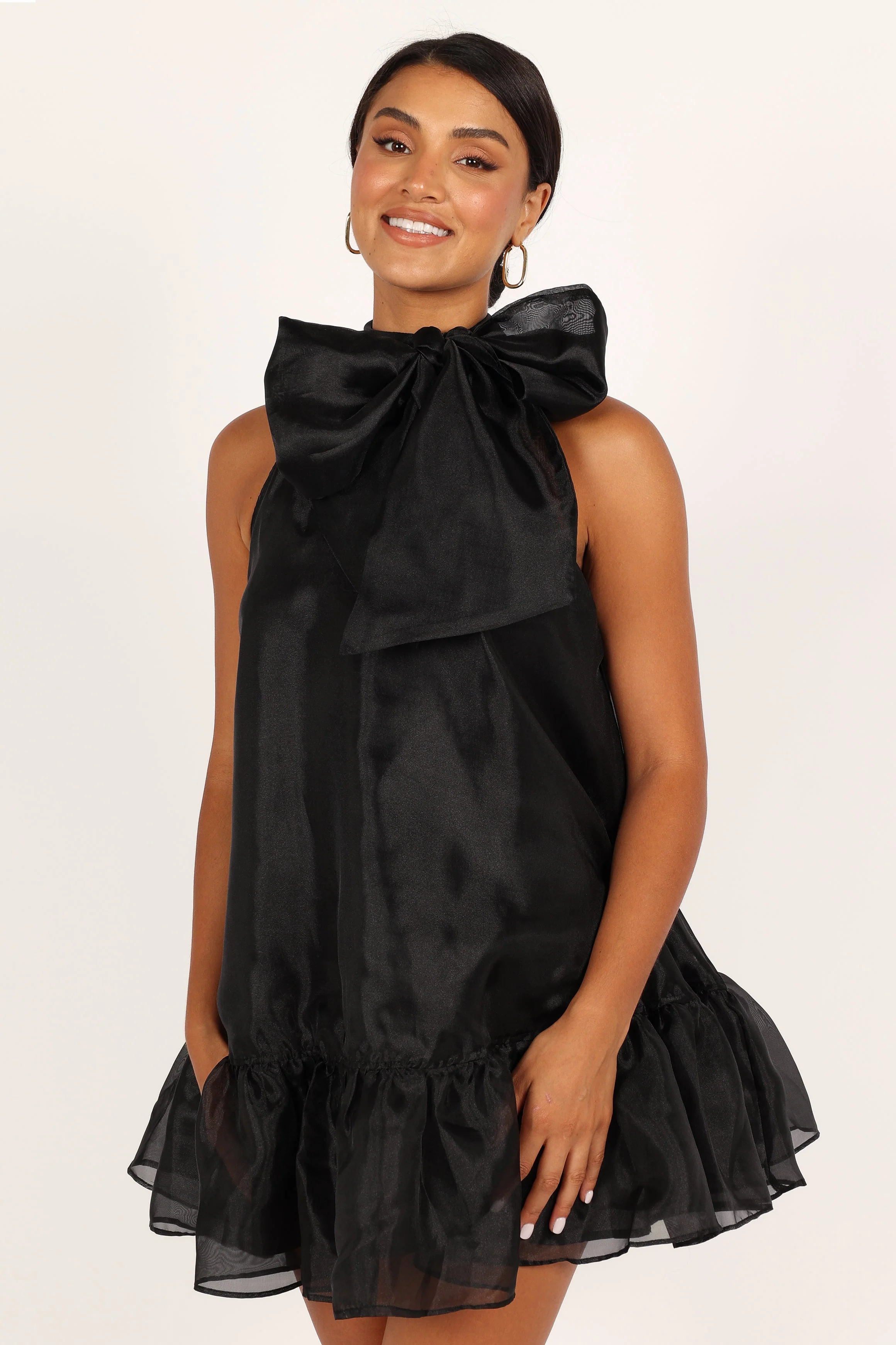 Sophia Bow Mini Dress - Black