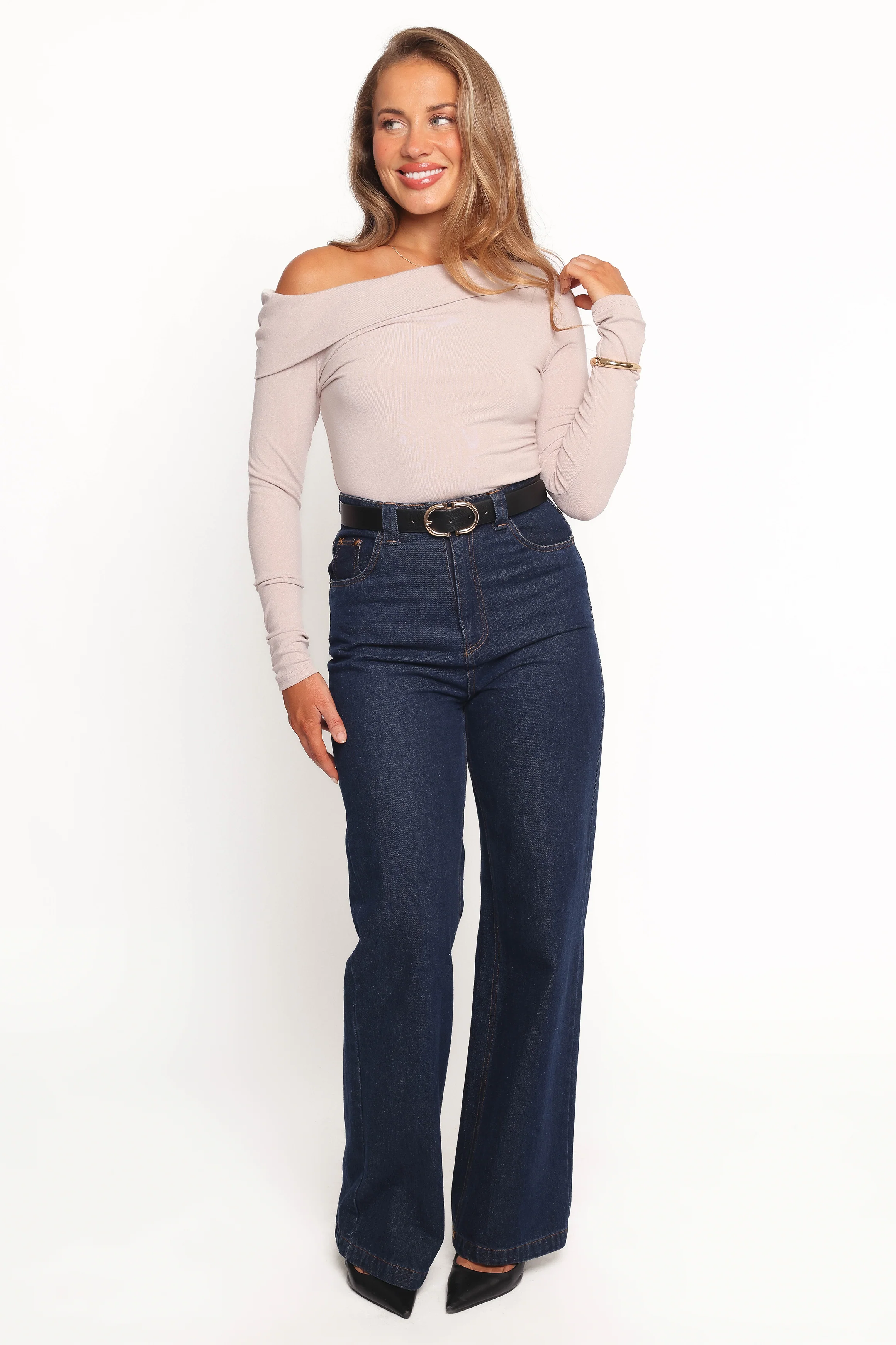 Liah Off Shoulder Knit Top - Grey