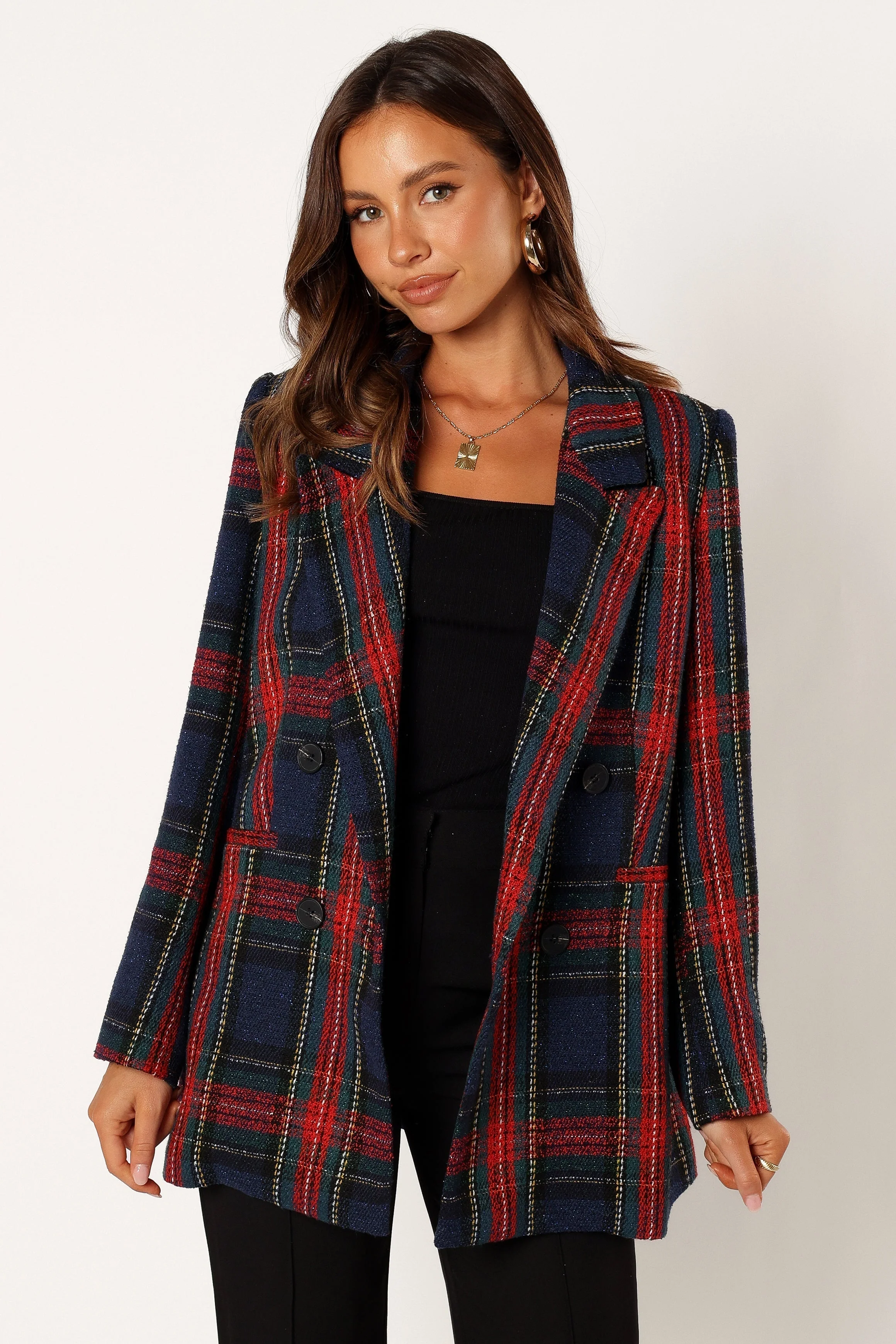 Vivienne Plaid Blazer - Red/Navy Multi
