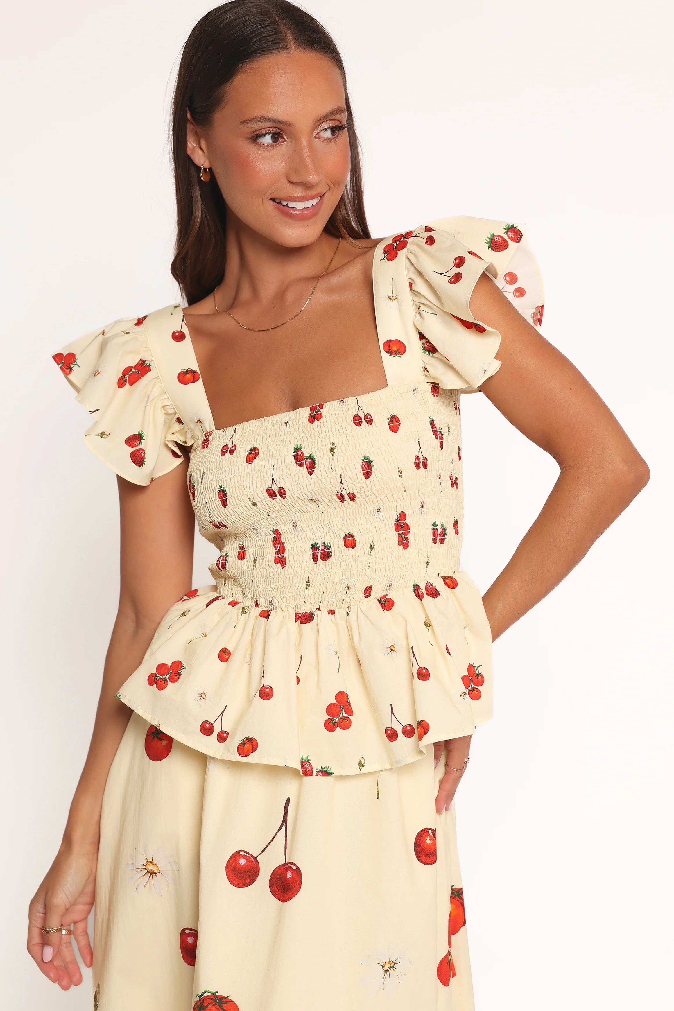 Remira Smocked Ruffle Top - Yellow Cherry