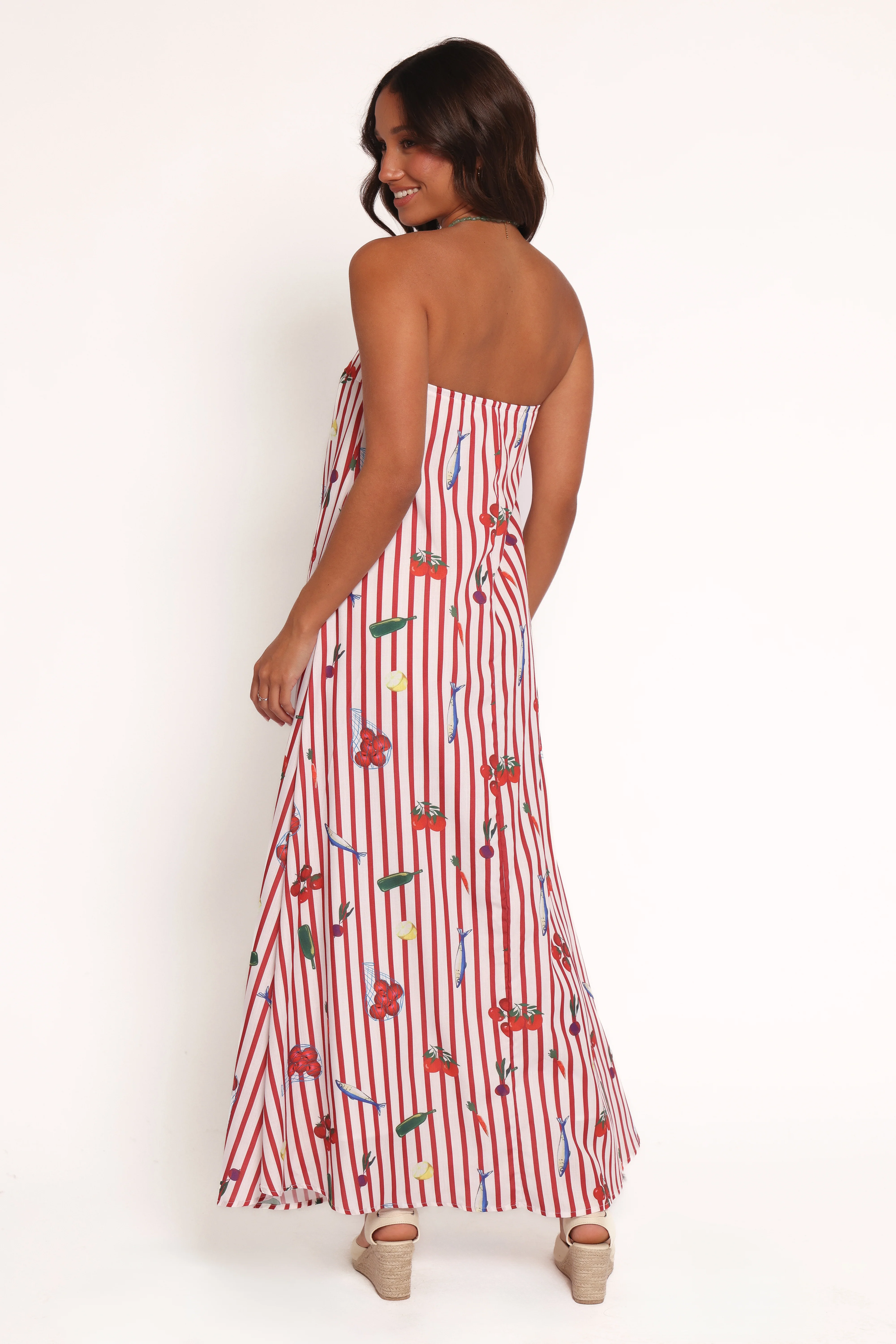 Soph Strapless Maxi Dress - Red Picnic Stripe