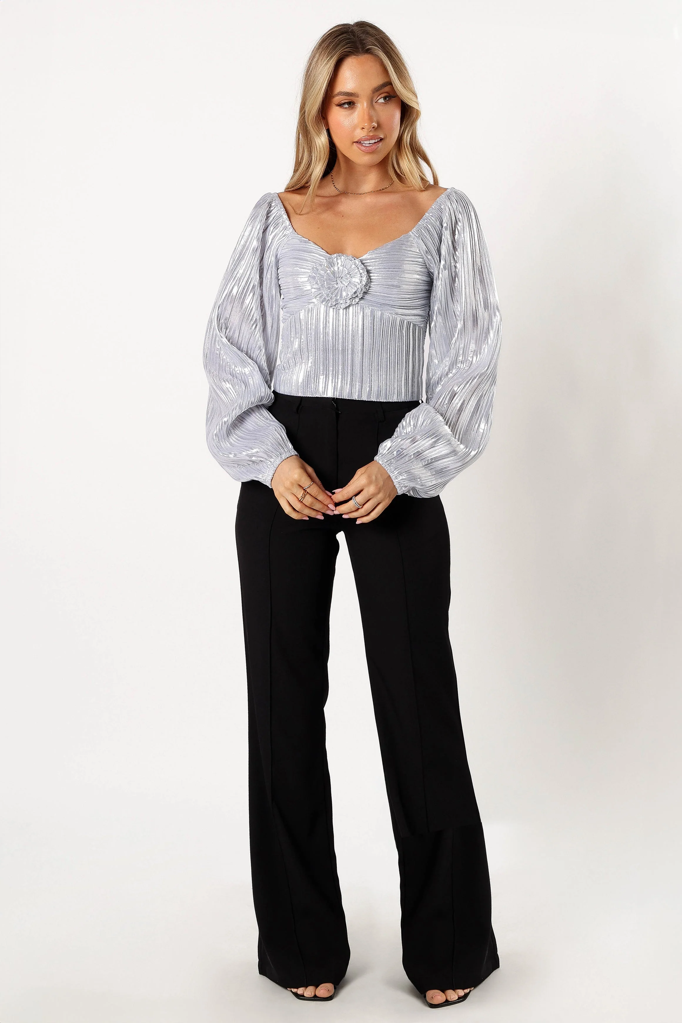 Nyra Rose Detail Top - Silver