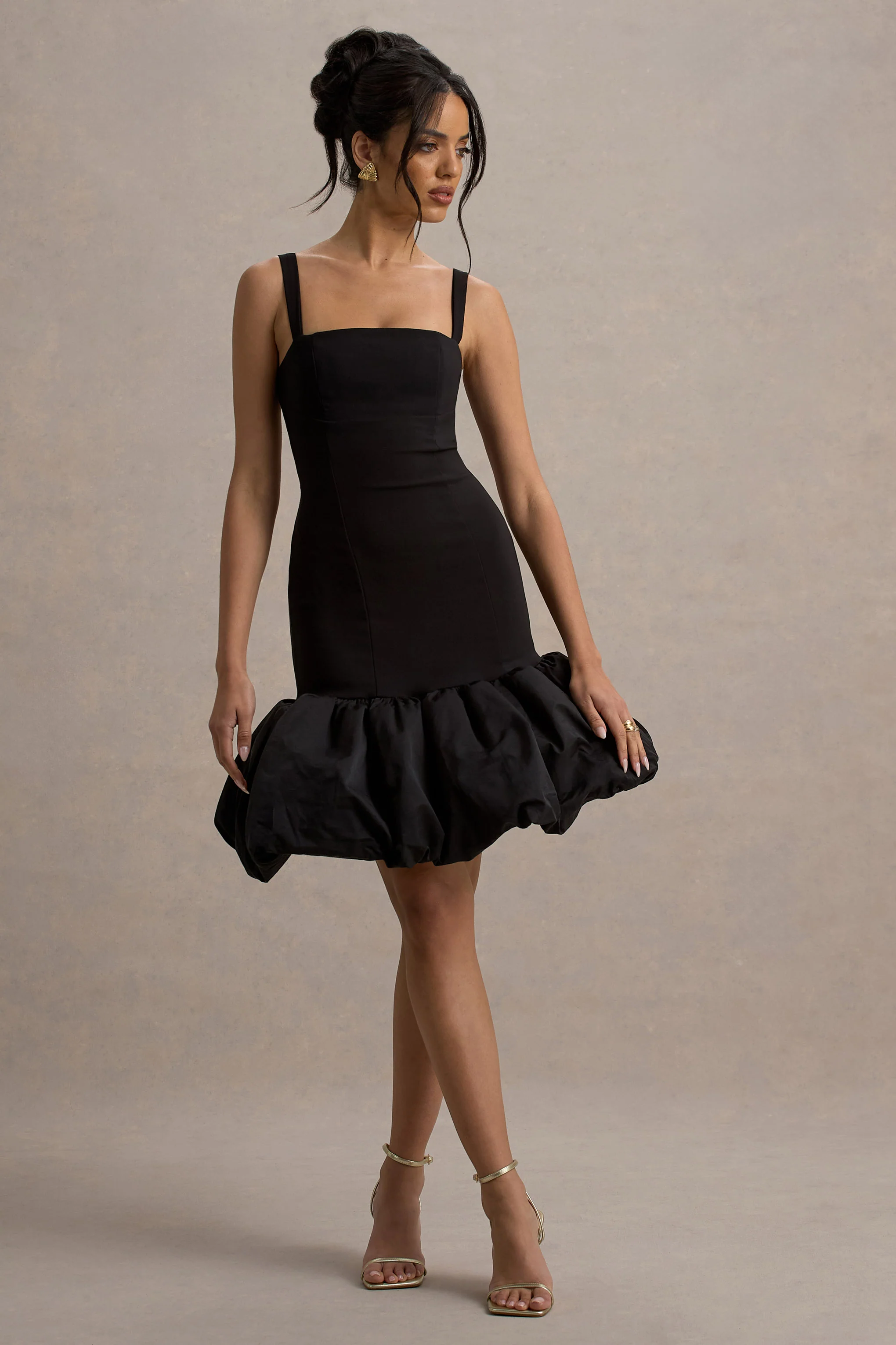 Jacque | Black Drop-Waist Midi Dress With Volume Hem