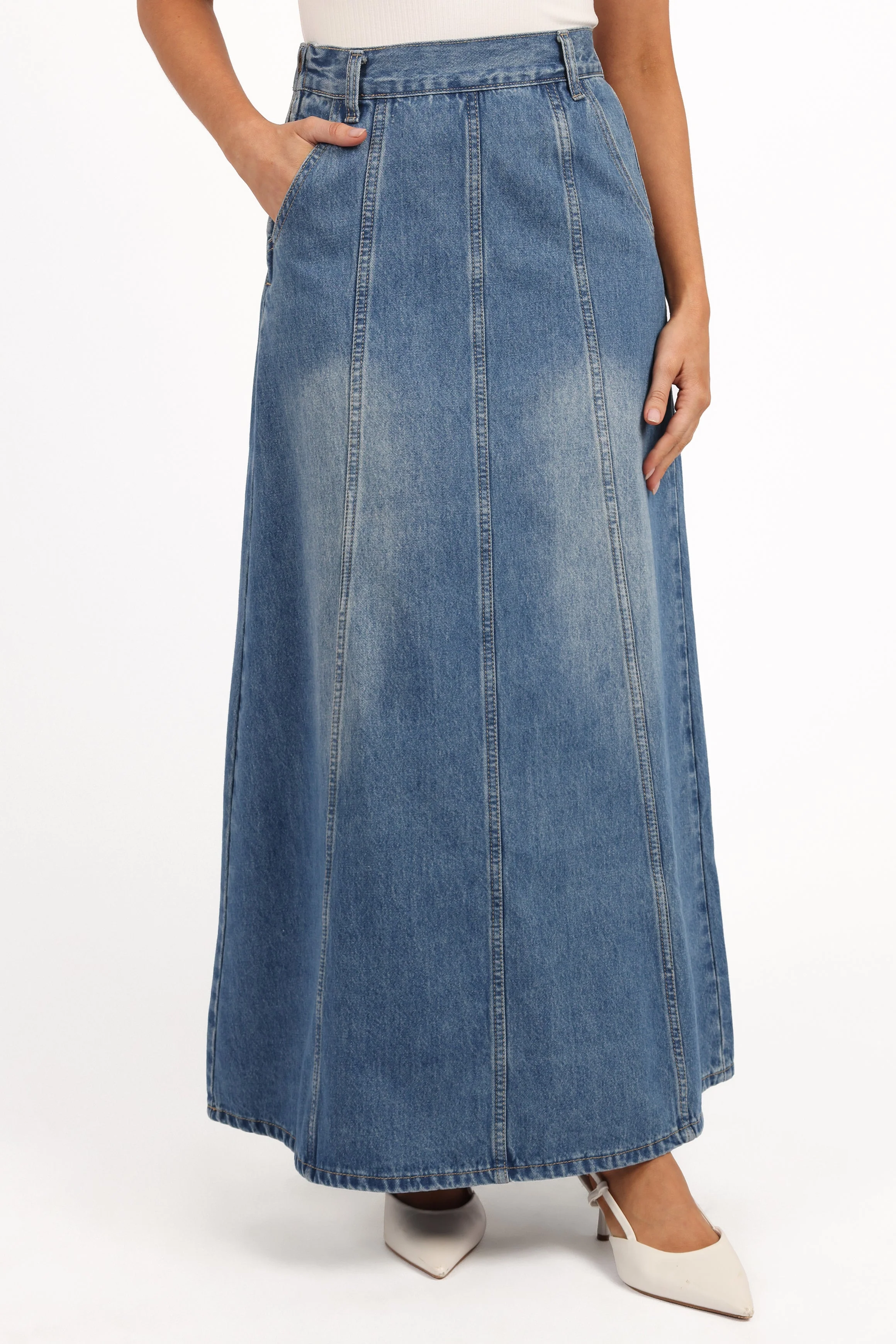 Gwen Denim Skirt - Mid Wash Denim