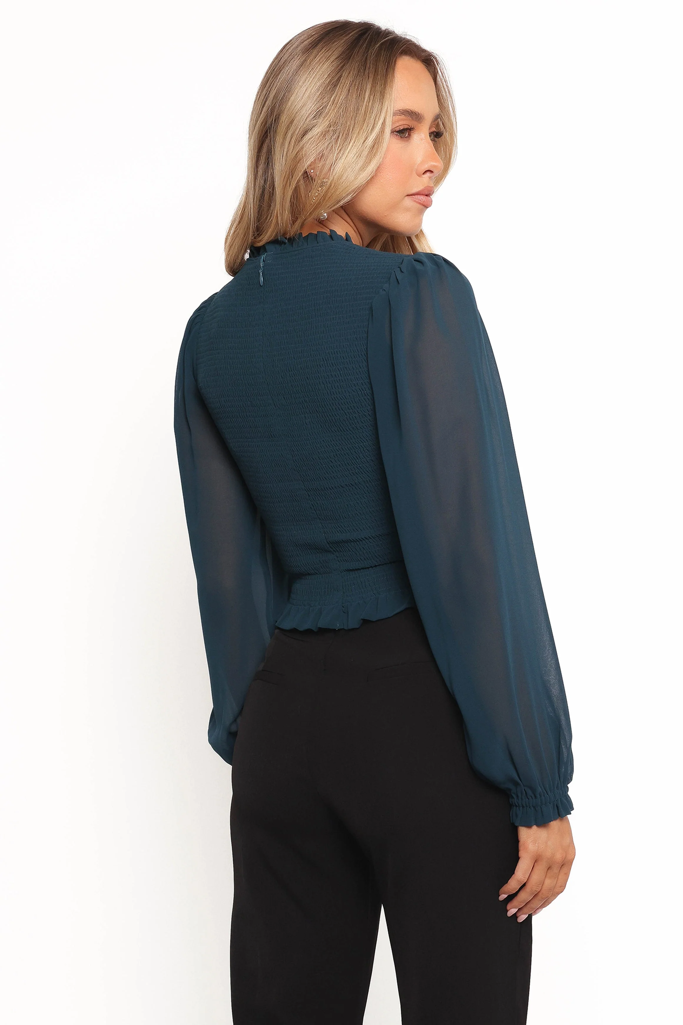 Aranha Sheer Sleeve Top - Dark Blue