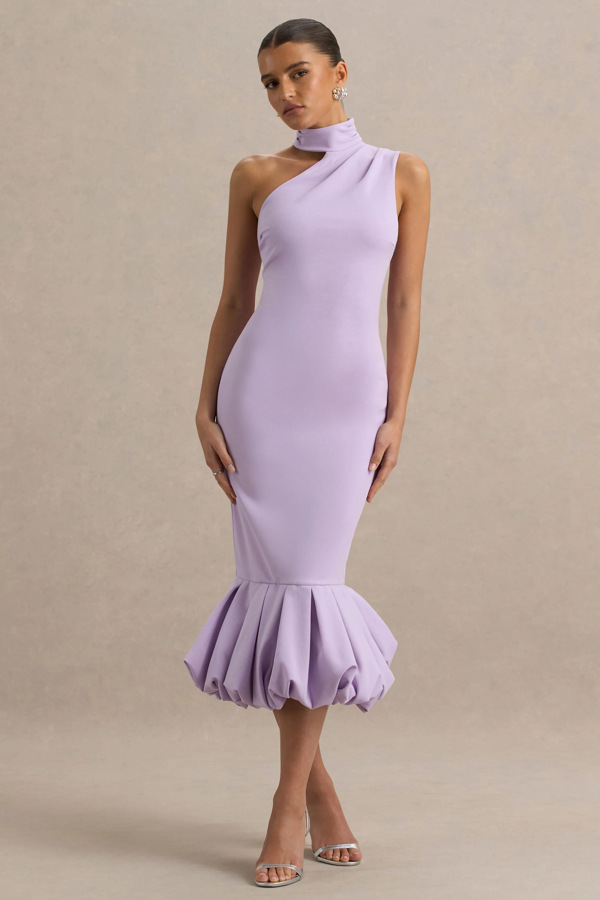 Sabine | Lilac One-Shoulder Ruffle-Trim Midi Dress