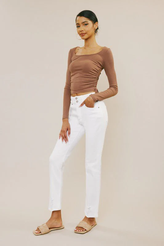 Lulu High Rise Slim Straight Jean - White