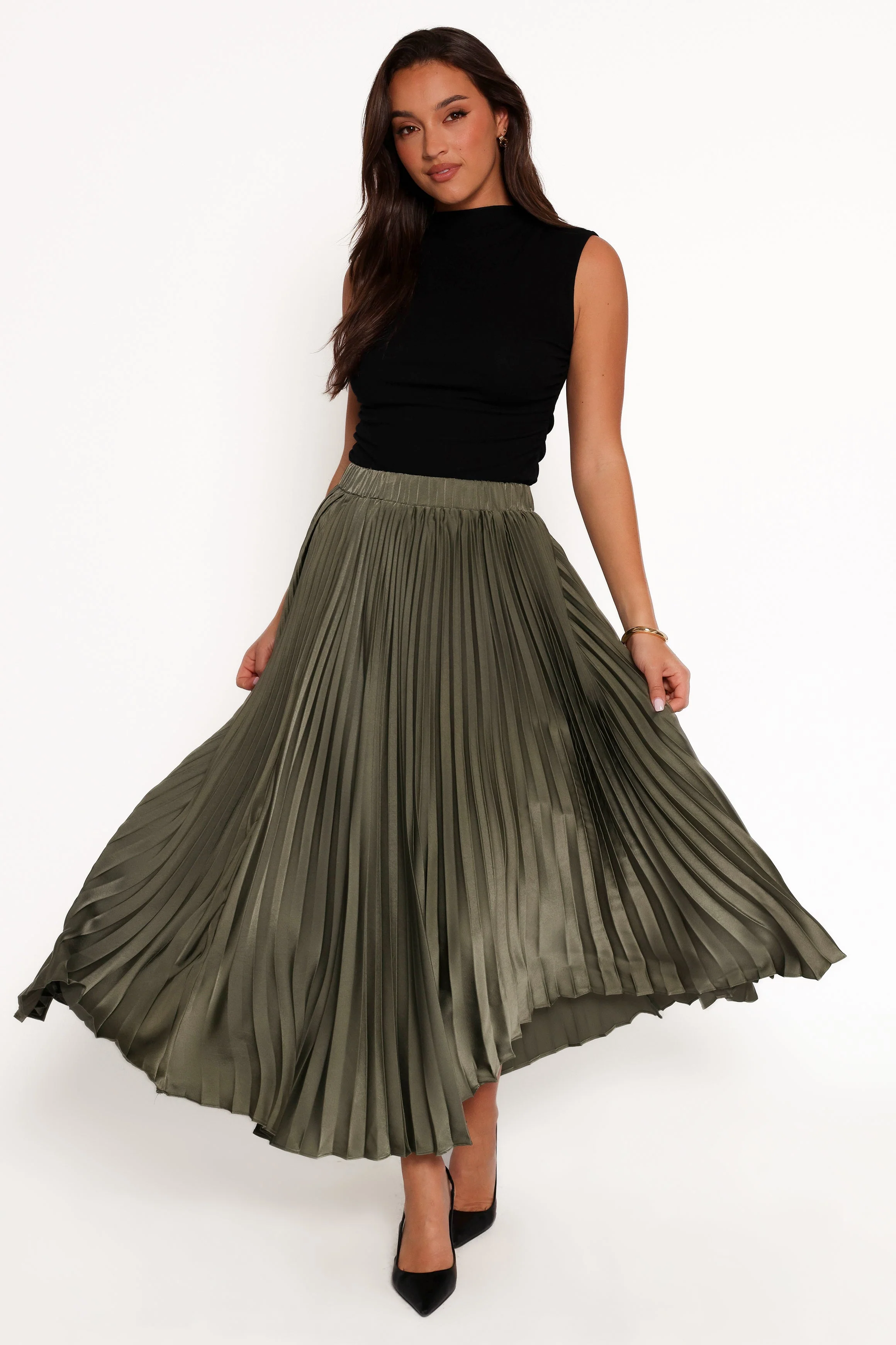Polina Pleated Maxi Skirt - Olive