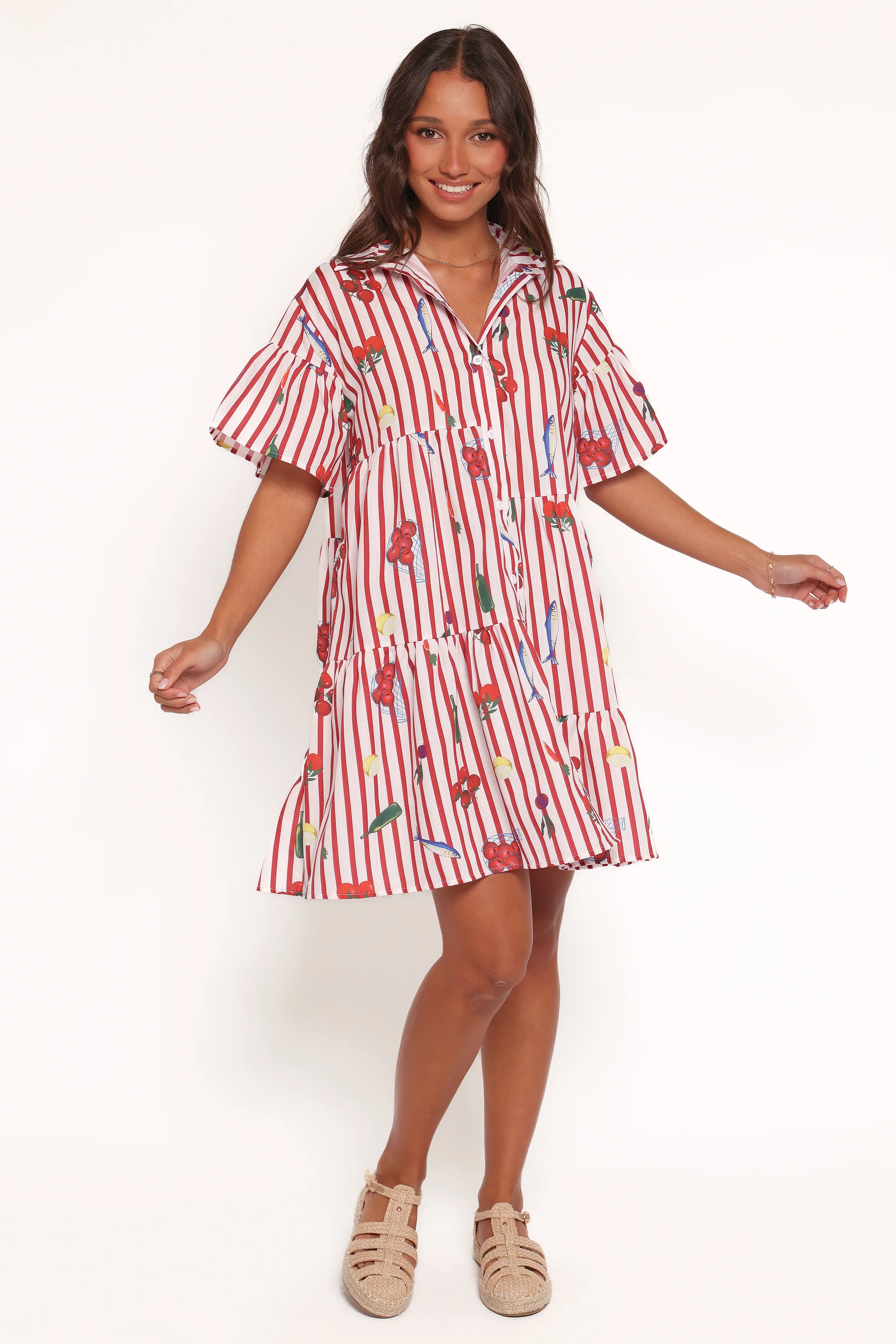 Peachy Mini Dress - Red Picnic Stripe