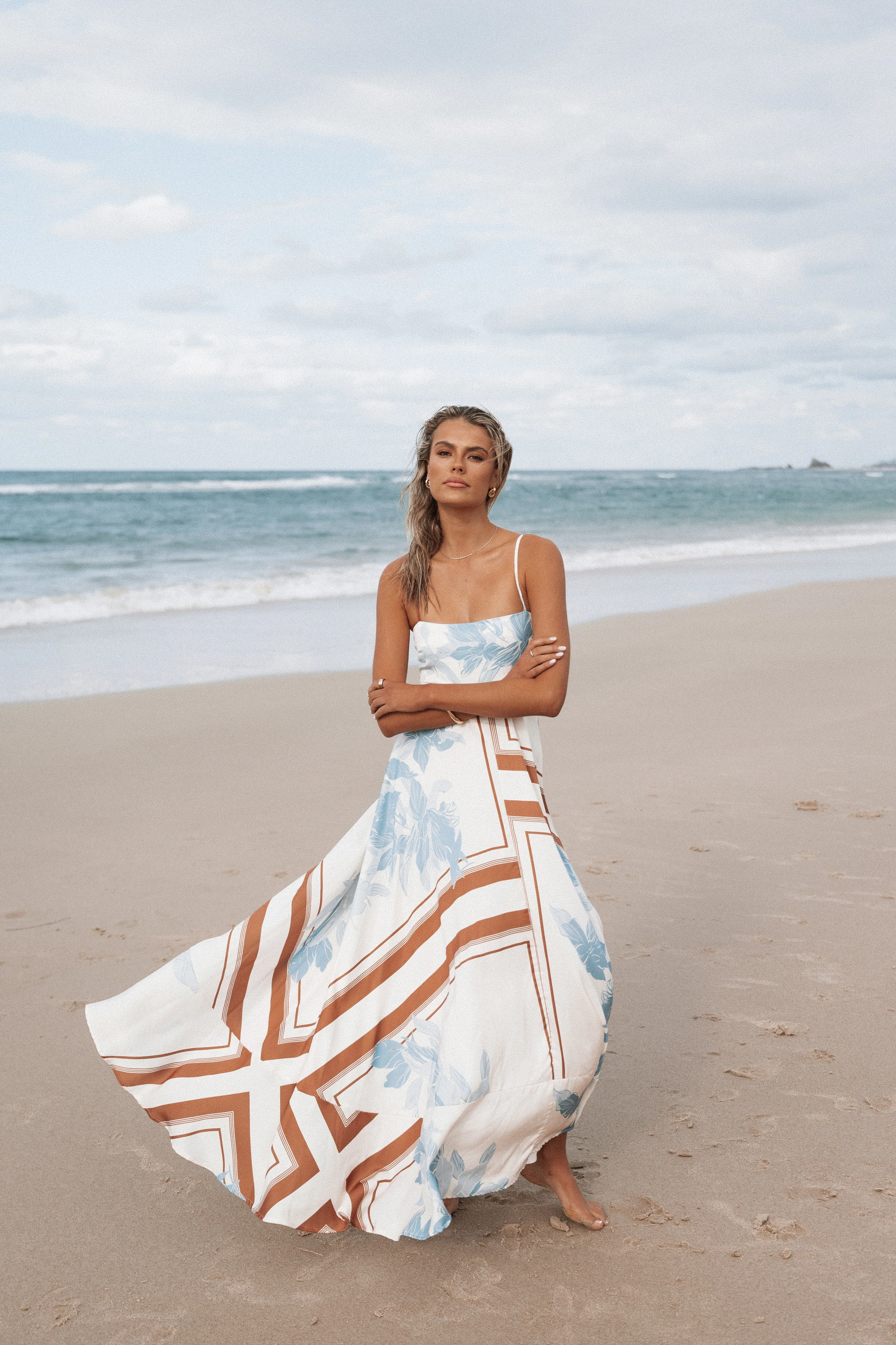 Elanor Maxi Dress - Pale Blue Print
