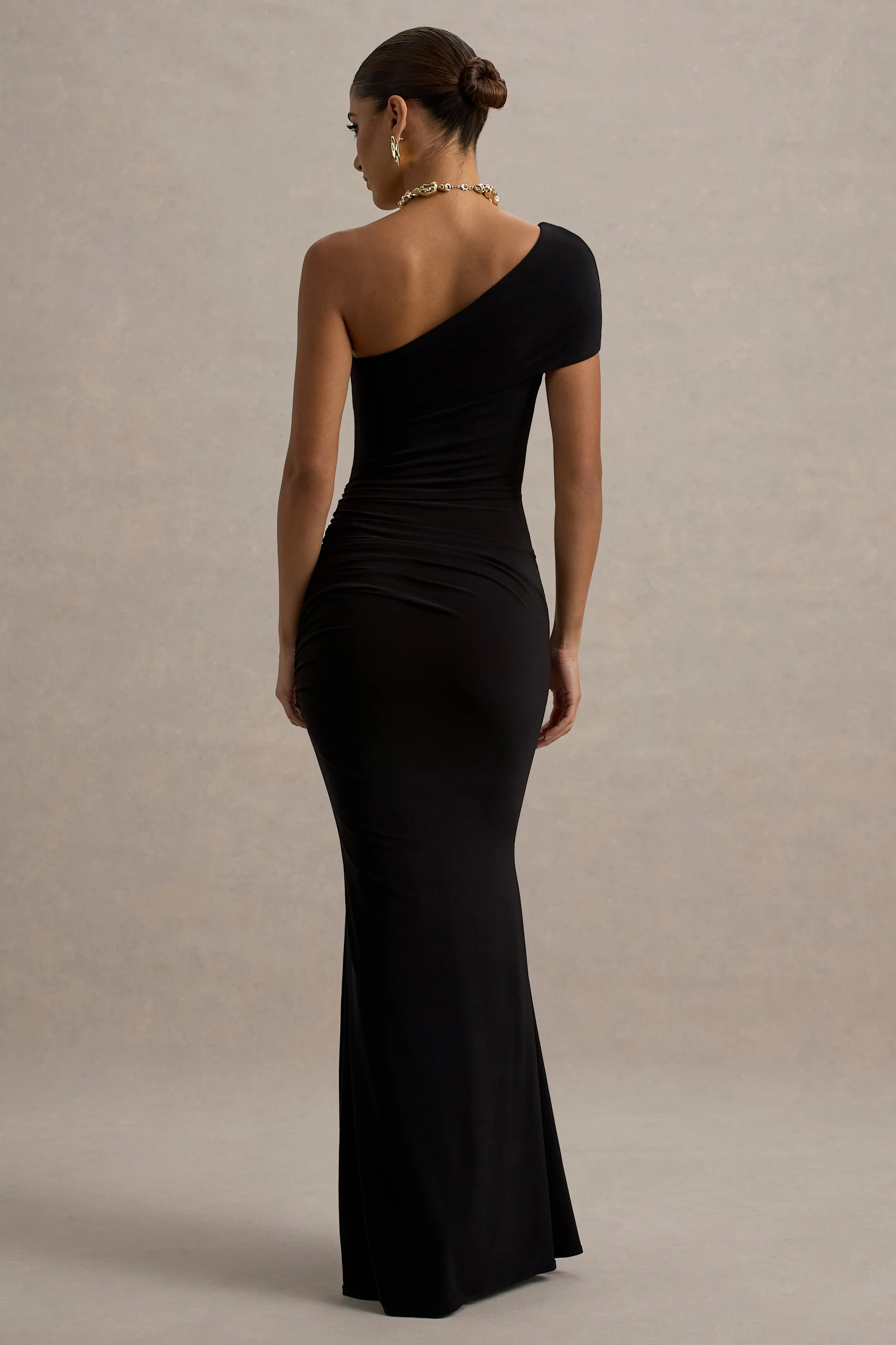 Alethea | Black Asymmetric Bardot Maxi Dress