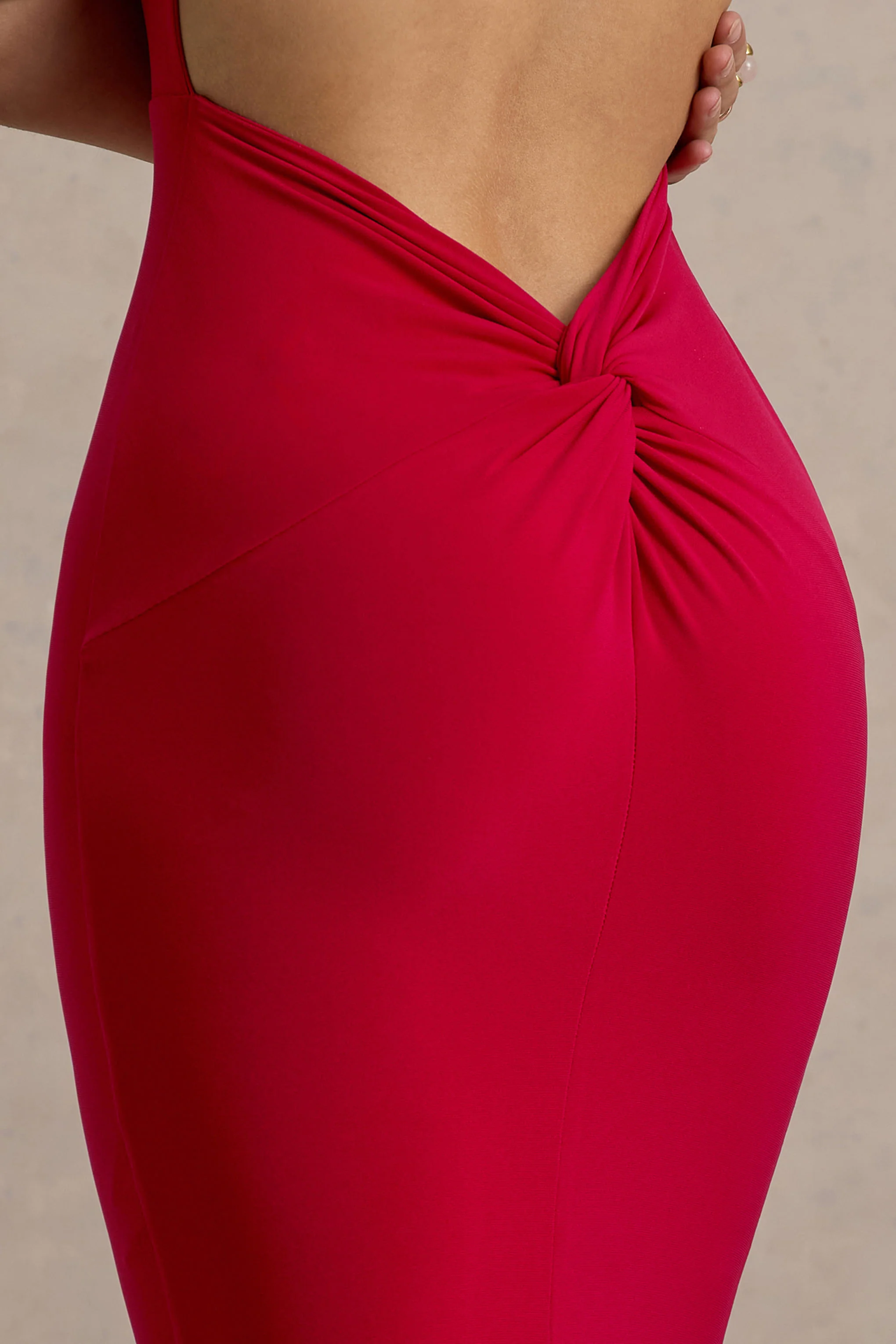 Endless Love | Red Backless Knot Detail Fishtail Maxi Dress