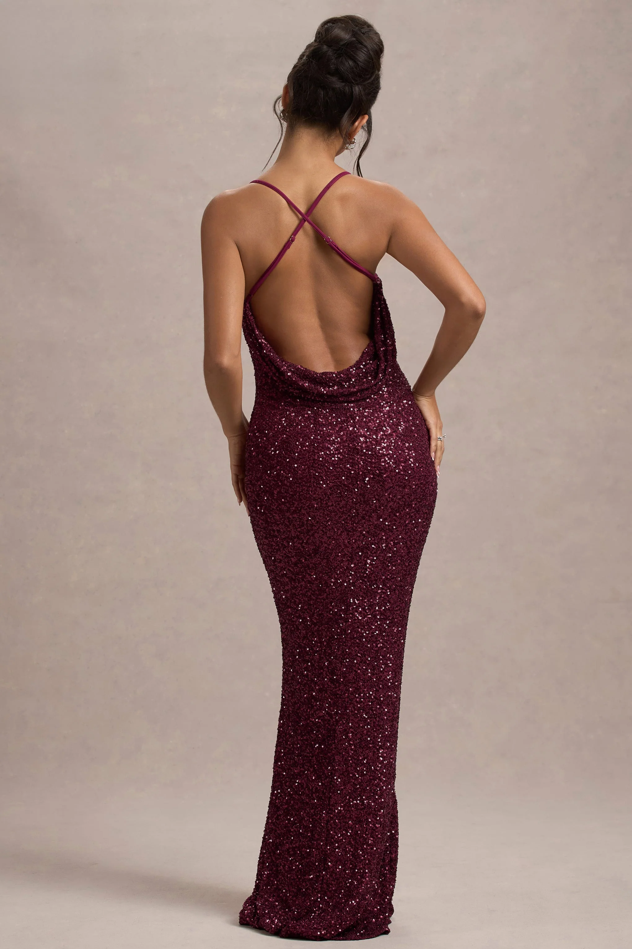Cosmic | Berry Sequin Square-Neck Strappy Maxi Dress