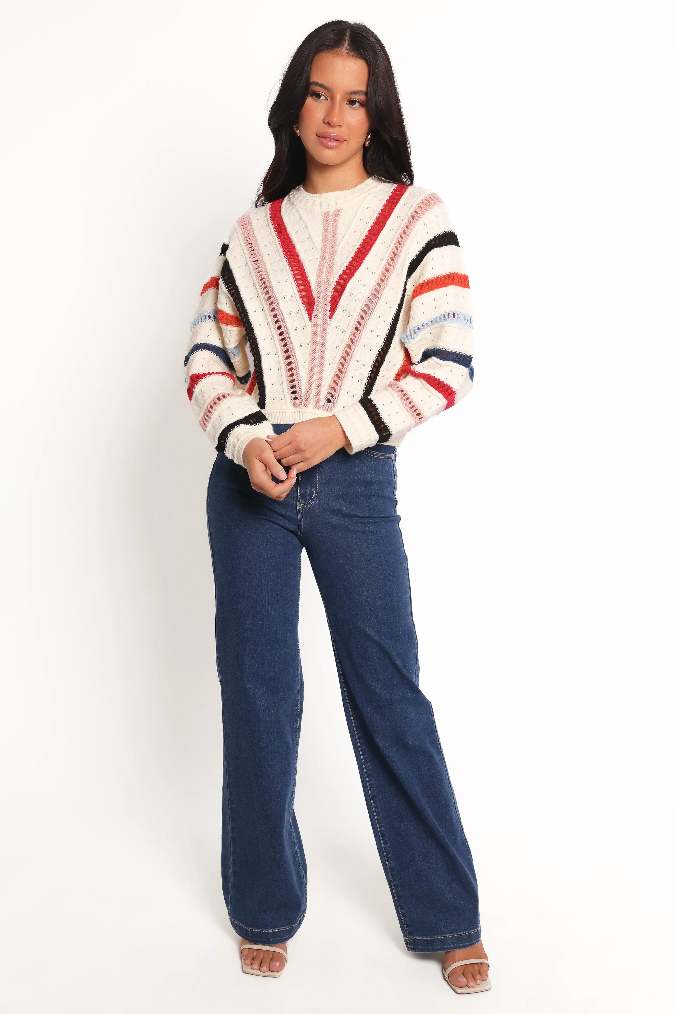 Marie Stripe Knit Sweater - White