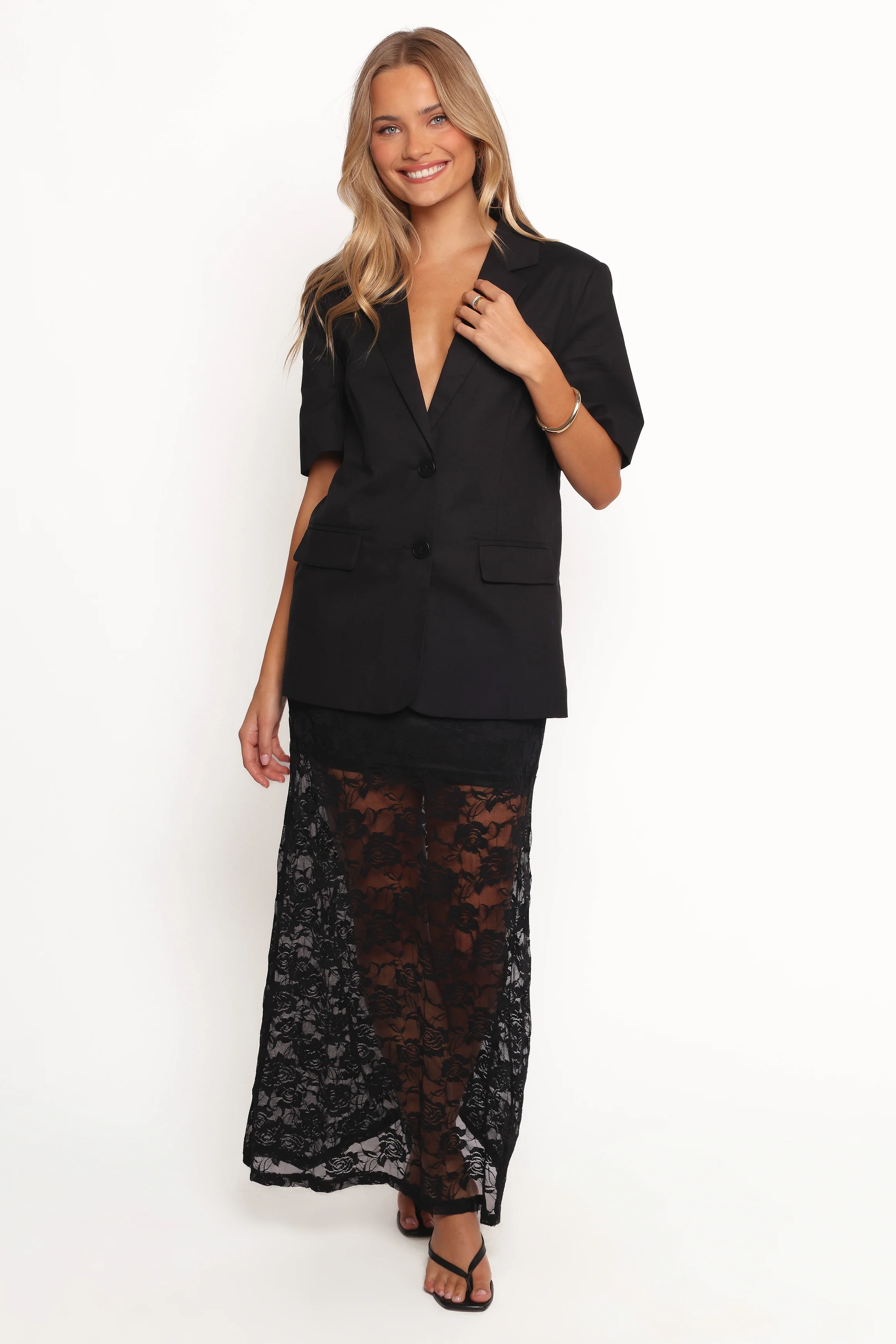 Laken Sheer Lace Maxi Skirt - Black