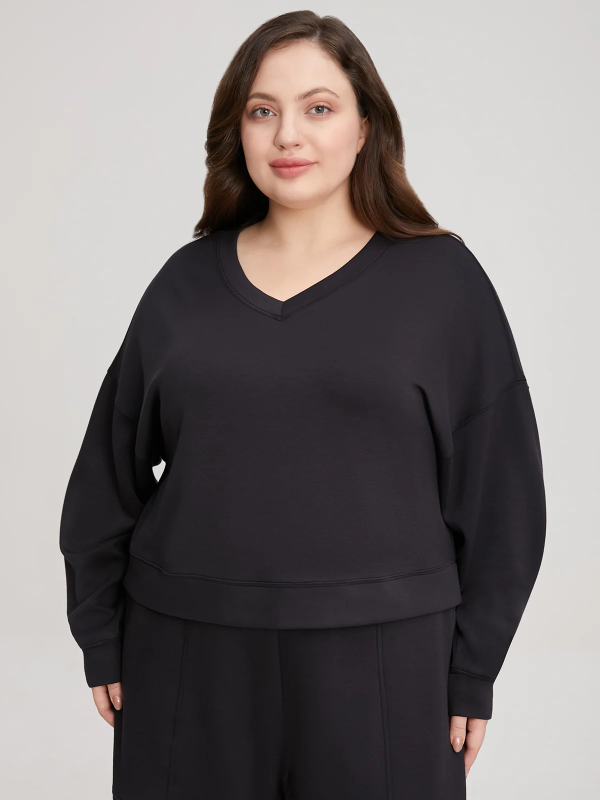 Plus V-Neck Crop Sweatshirt