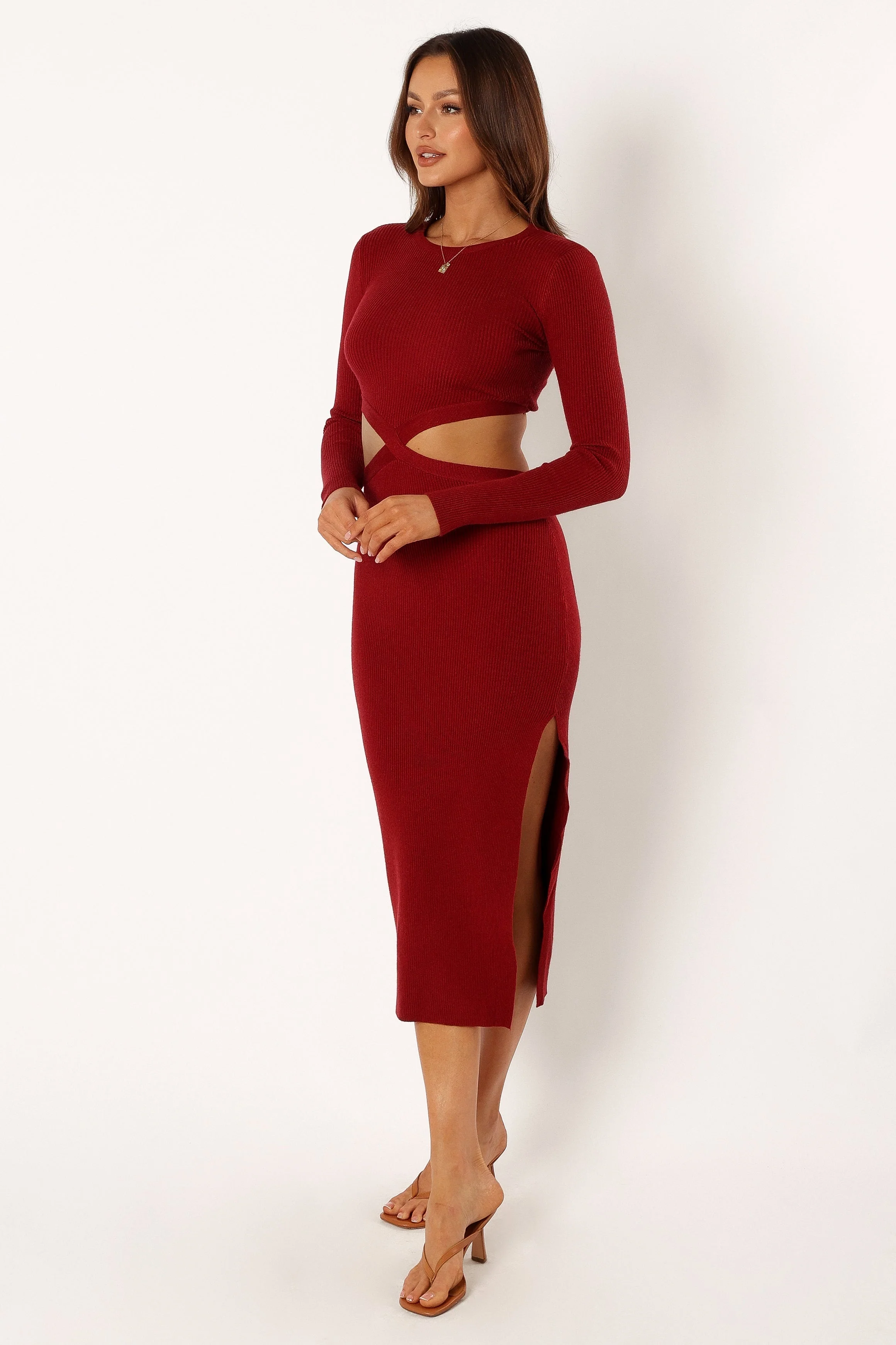 Jonah Long Sleeve Midi Dress - Red Dhalia