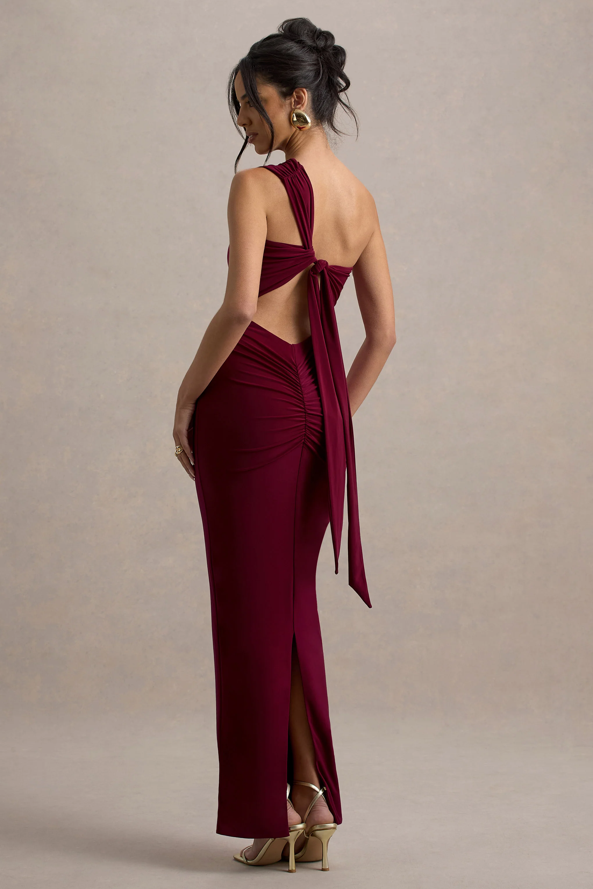 Venetia | Burgundy One-Shoulder Tie-Back Maxi Dress