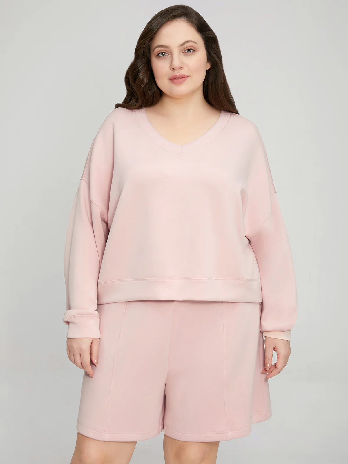 Plus V-Neck Crop Sweatshirt