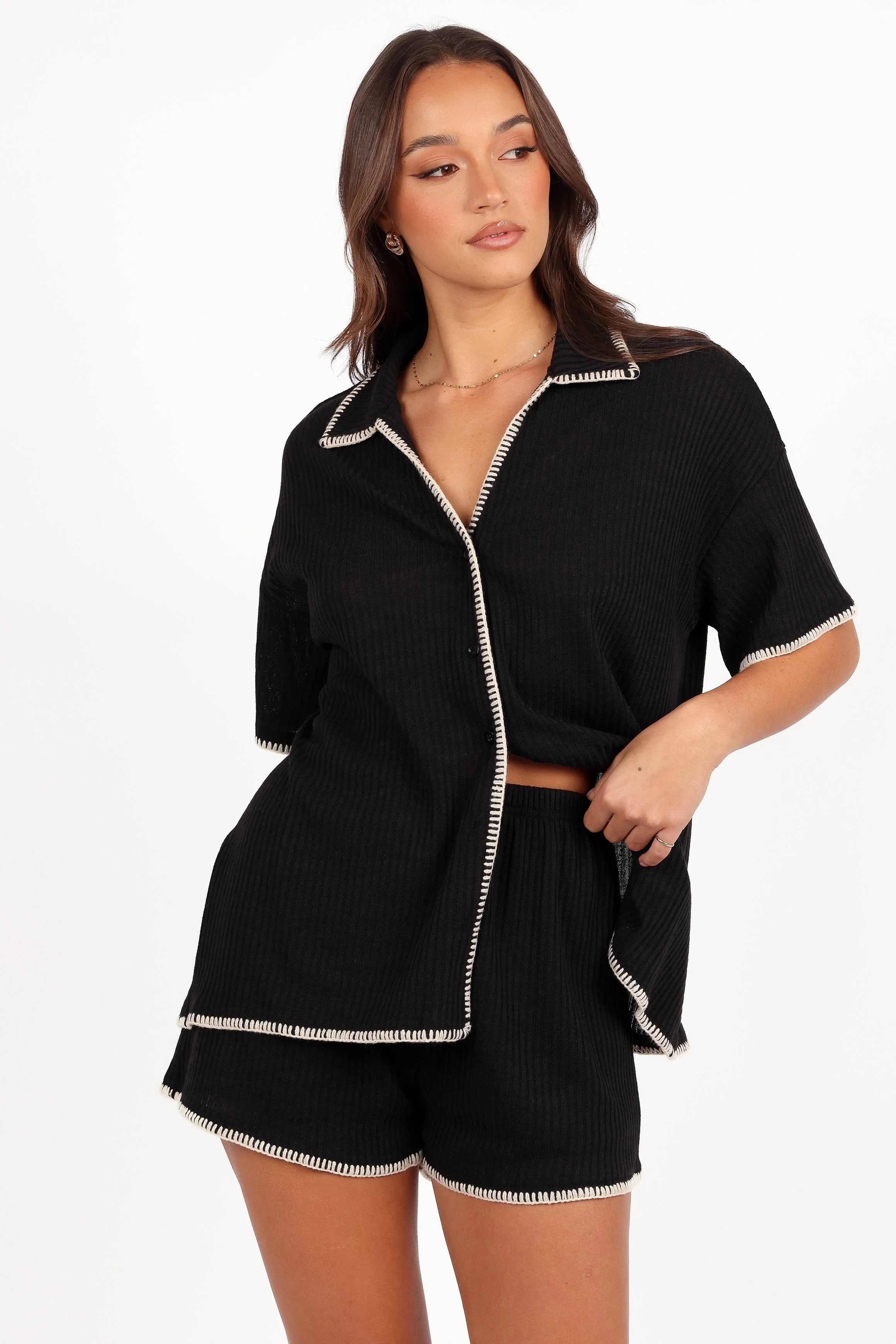 Essen Knit Shirt Set - Black Cream