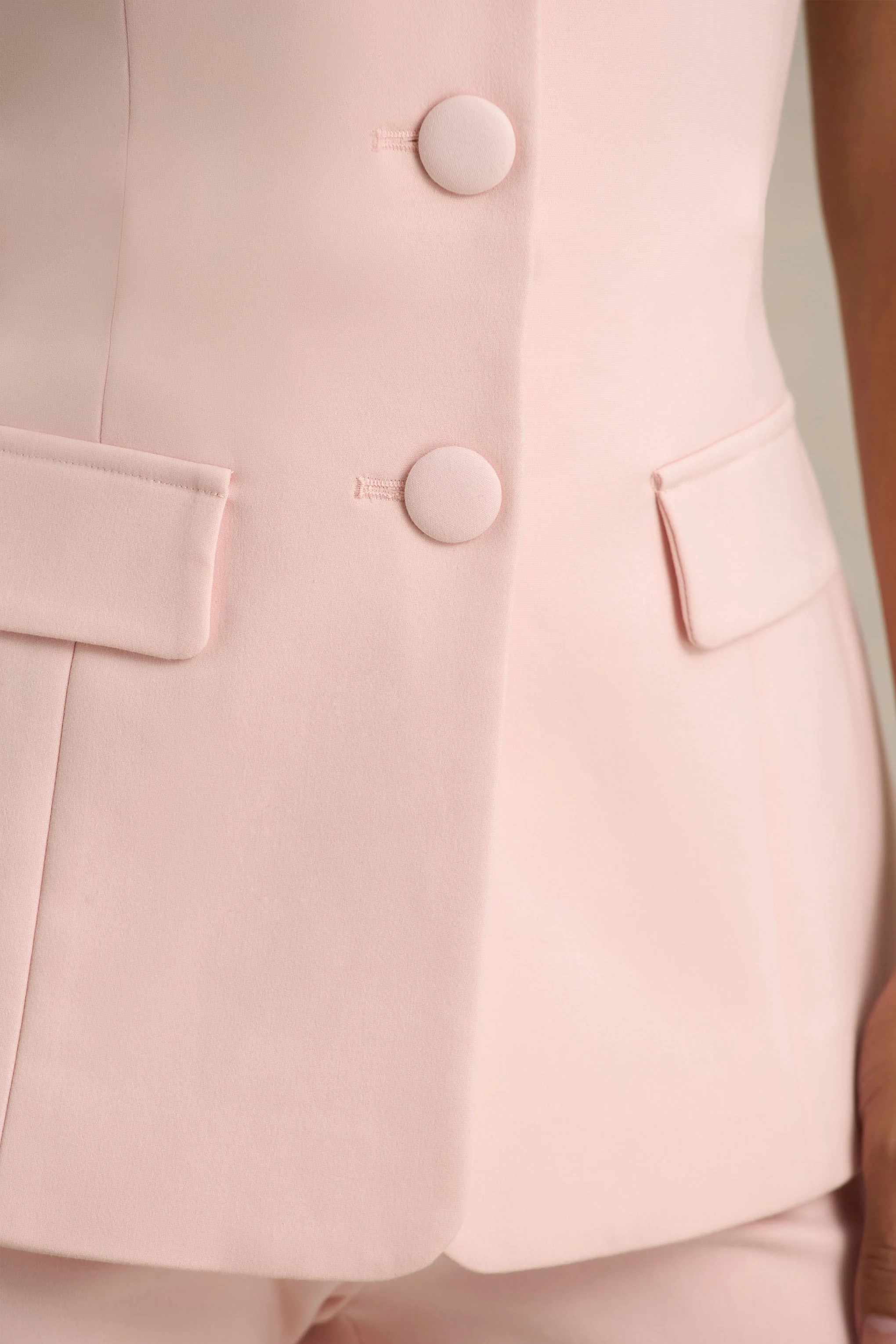 Aceline | Baby Pink Square-Neck Tailored Jumpsuit