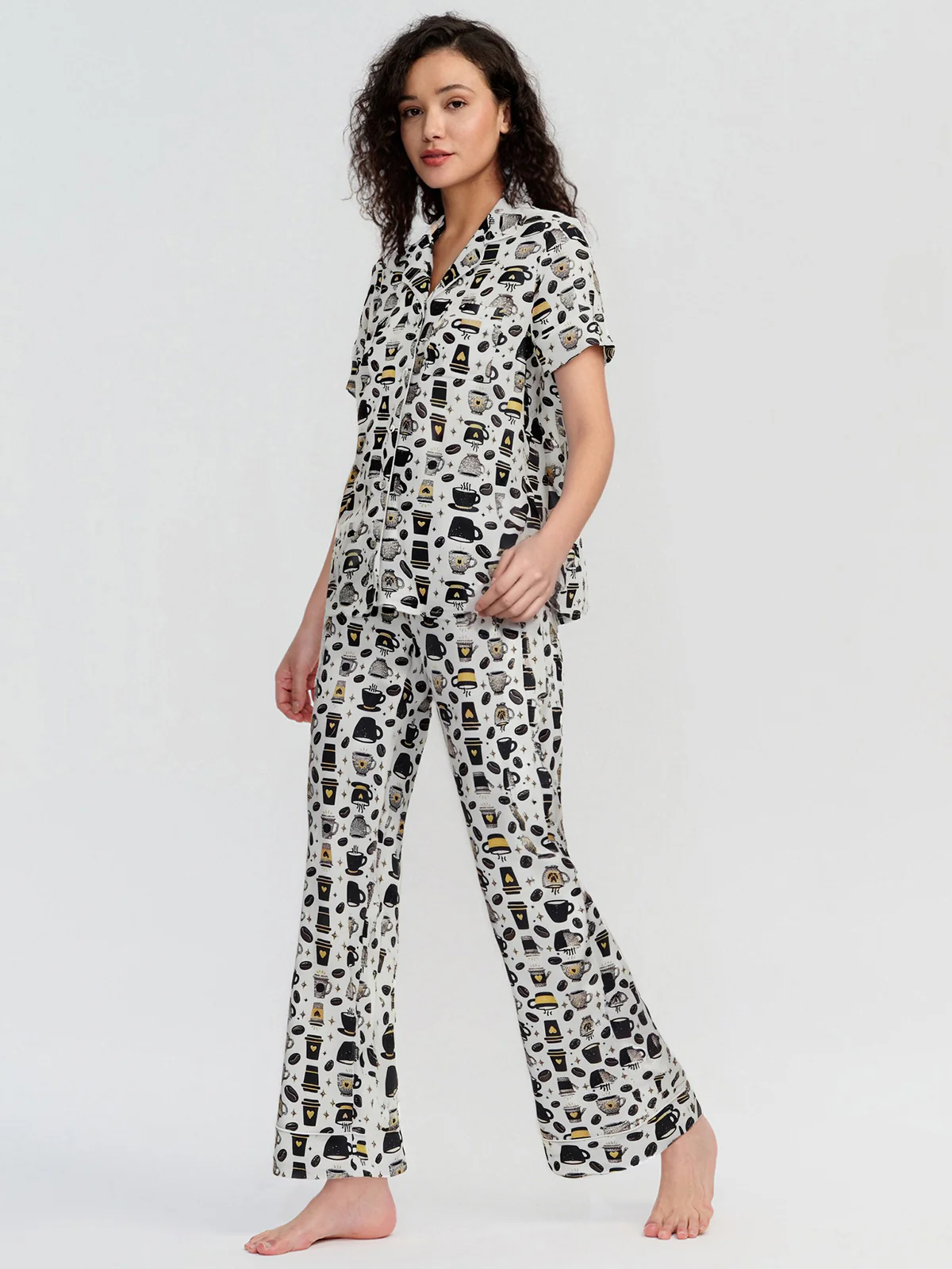 Coffee Cup Short Sleeve Pajamas Set